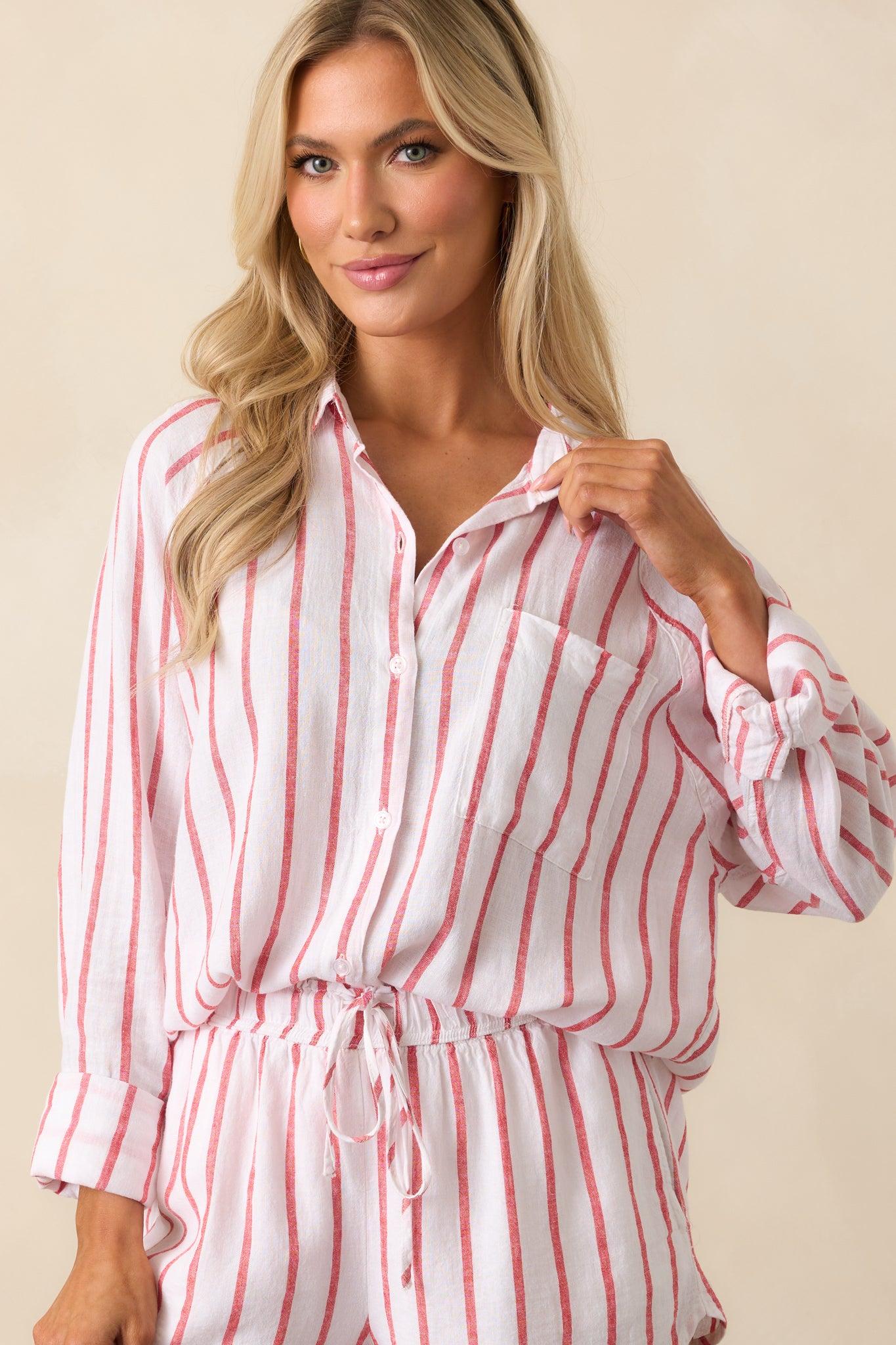 Z Supply Red Perfect Linen Stripe Top Product Image