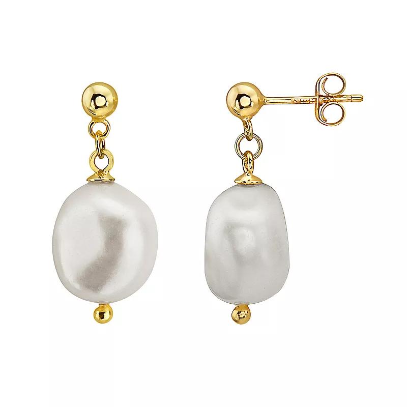 14k Gold Over Sterling Silver Freshwater Cultured Pearl Drop Earrings, Women's, Gold Tone Product Image