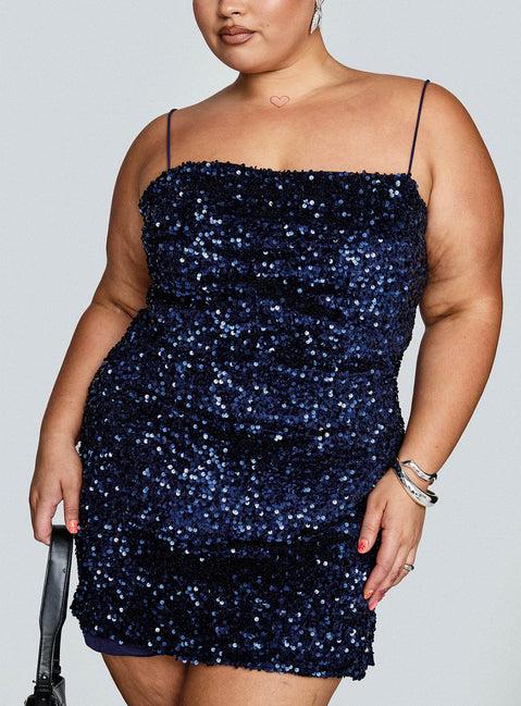 Layney Sequin Mini Dress Navy Curve Product Image