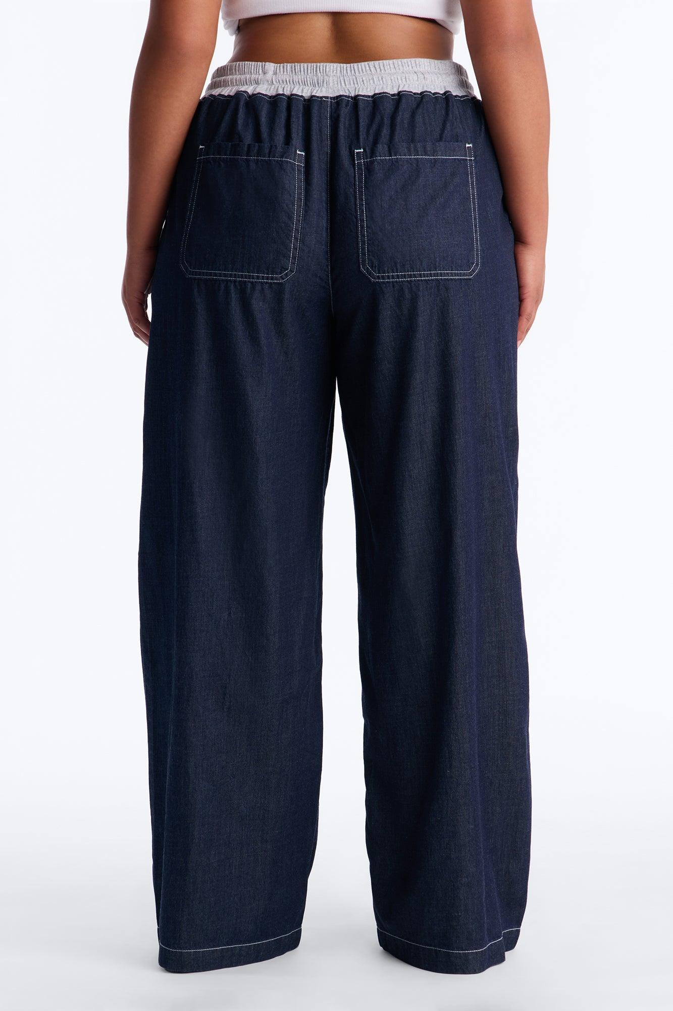 Maria Low Rise Drawstring Wide Leg Pant 33″ - Rinse Blue Wash Female Product Image