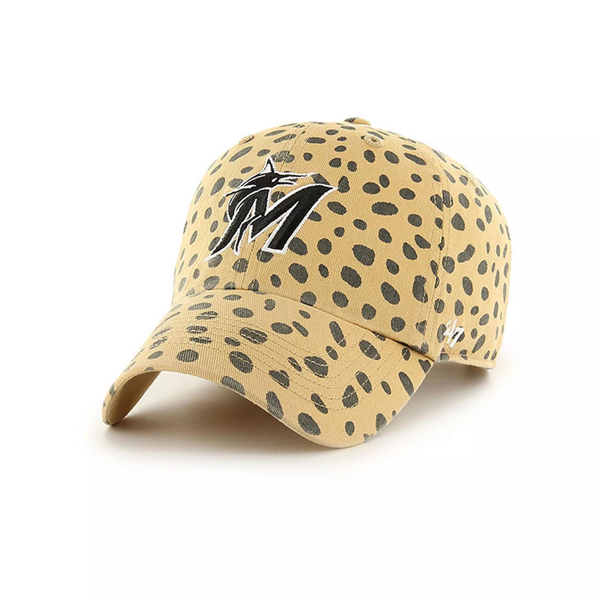 Women's '47 Tan Miami Marlins Cheetah Clean Up Adjustable Hat, Team Product Image