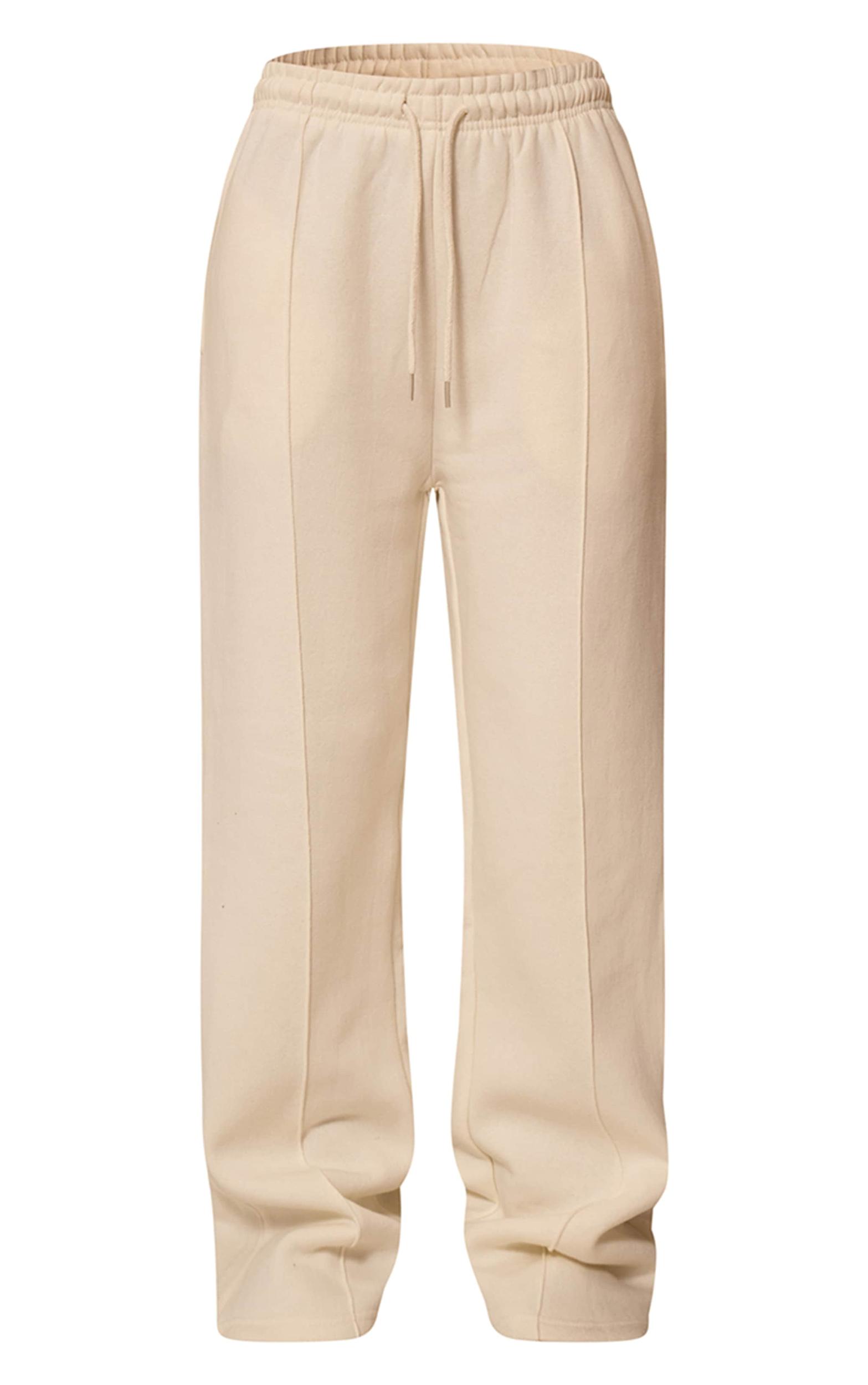 Cream Seam Detail Wide Leg Sweatpants Product Image
