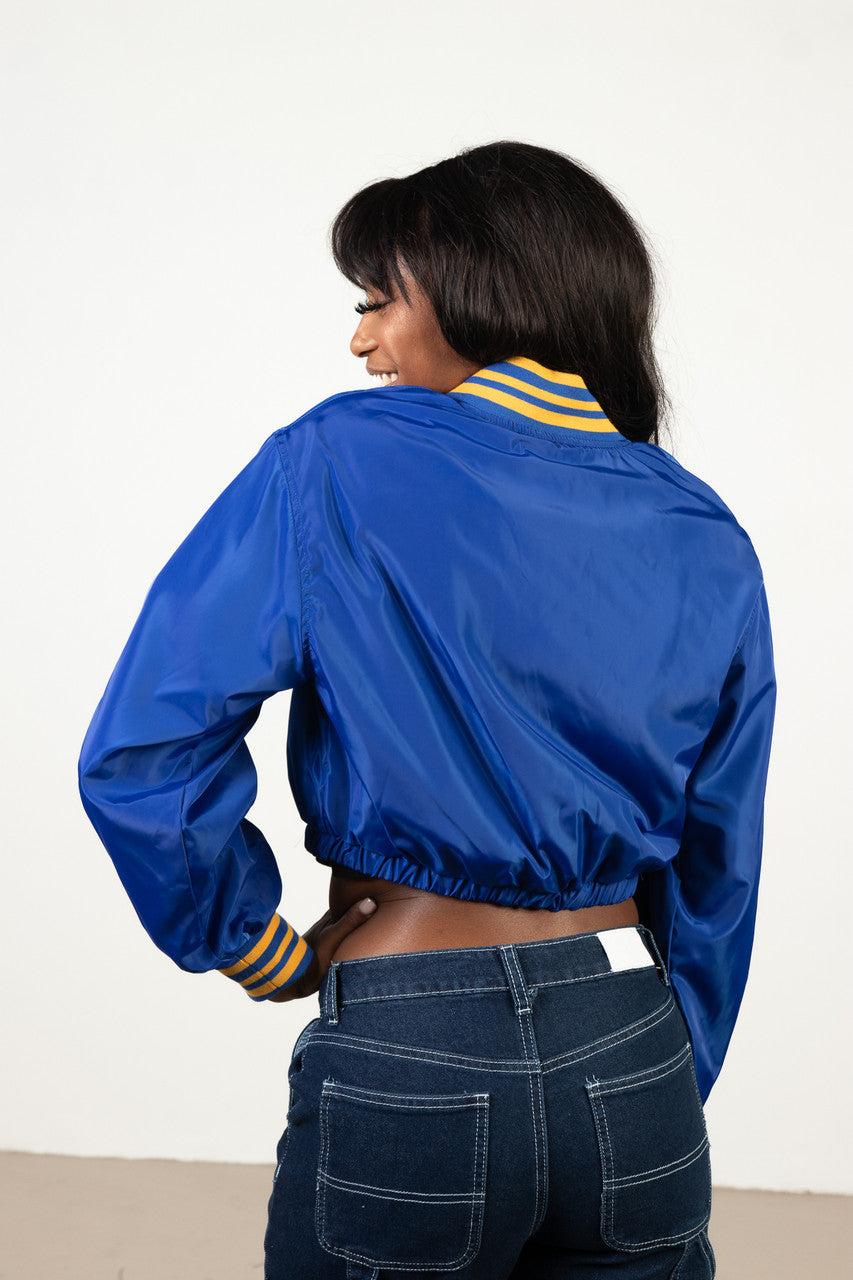 Surf The Web Blue Silk Varsity Jacket Product Image
