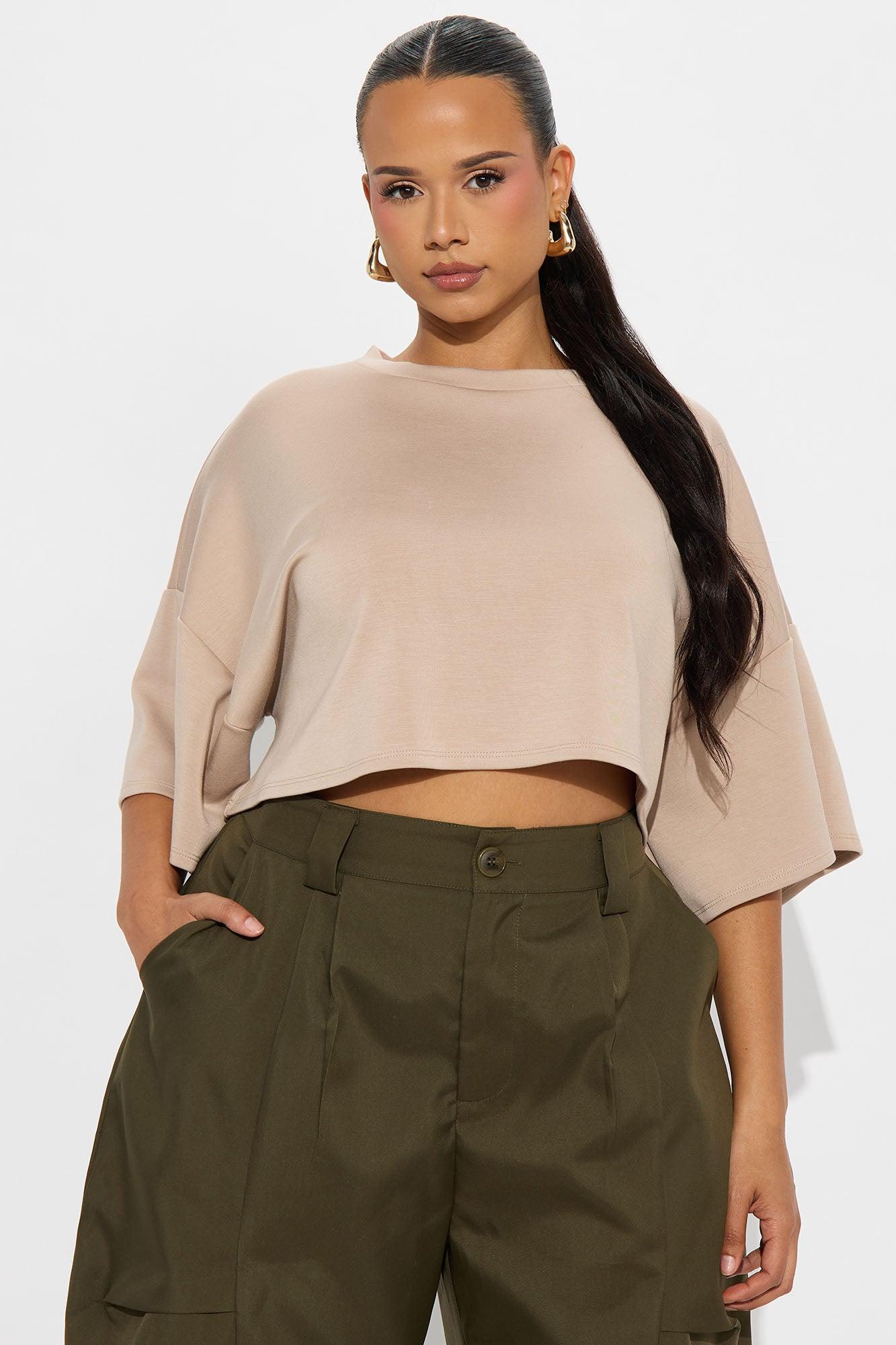 Avery Boxy Cropped Short Sleeve Tee - Taupe Female Product Image