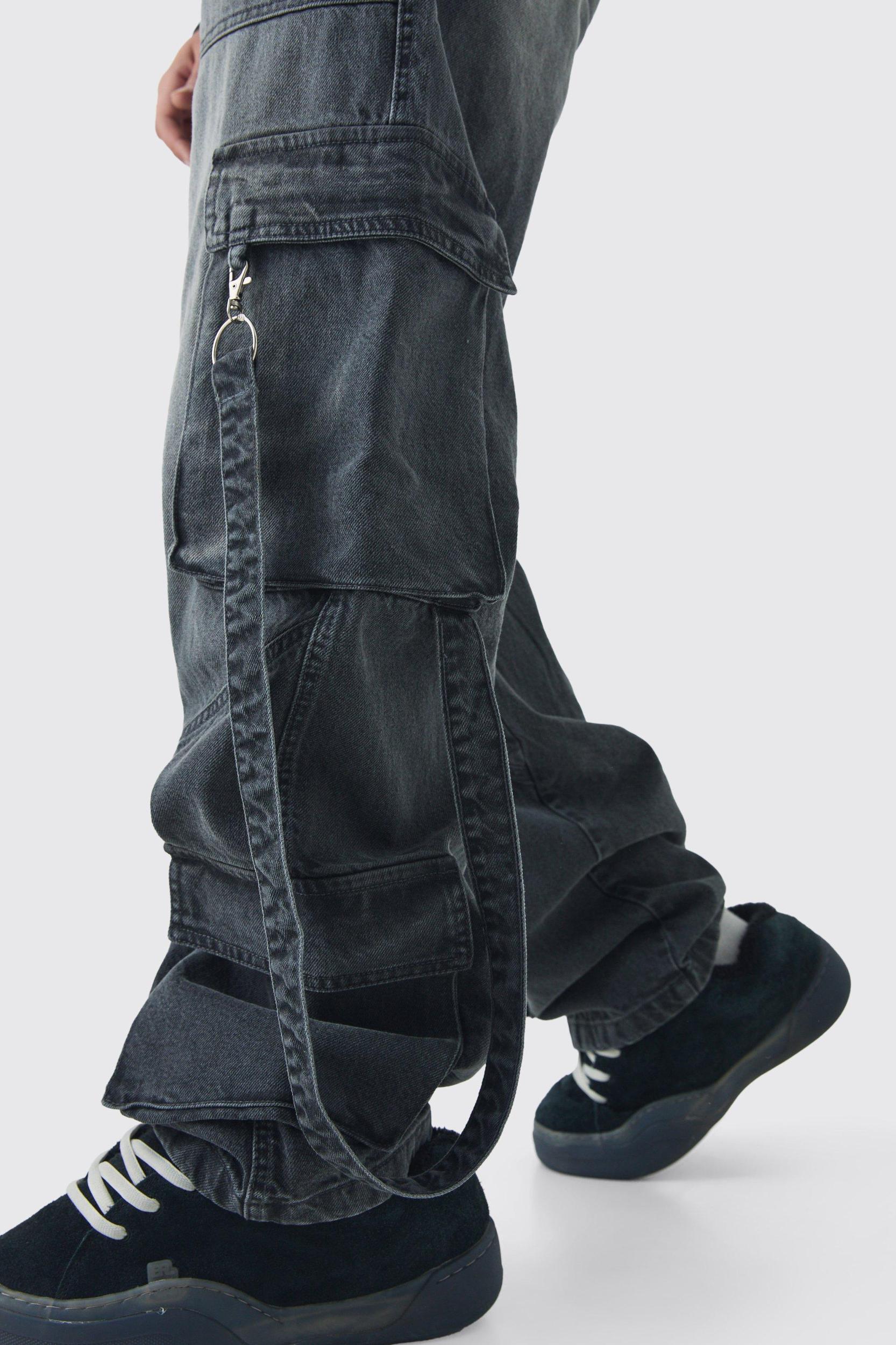 Baggy Rigid Cargo Strap Denim Jeans | boohooMAN USA Product Image
