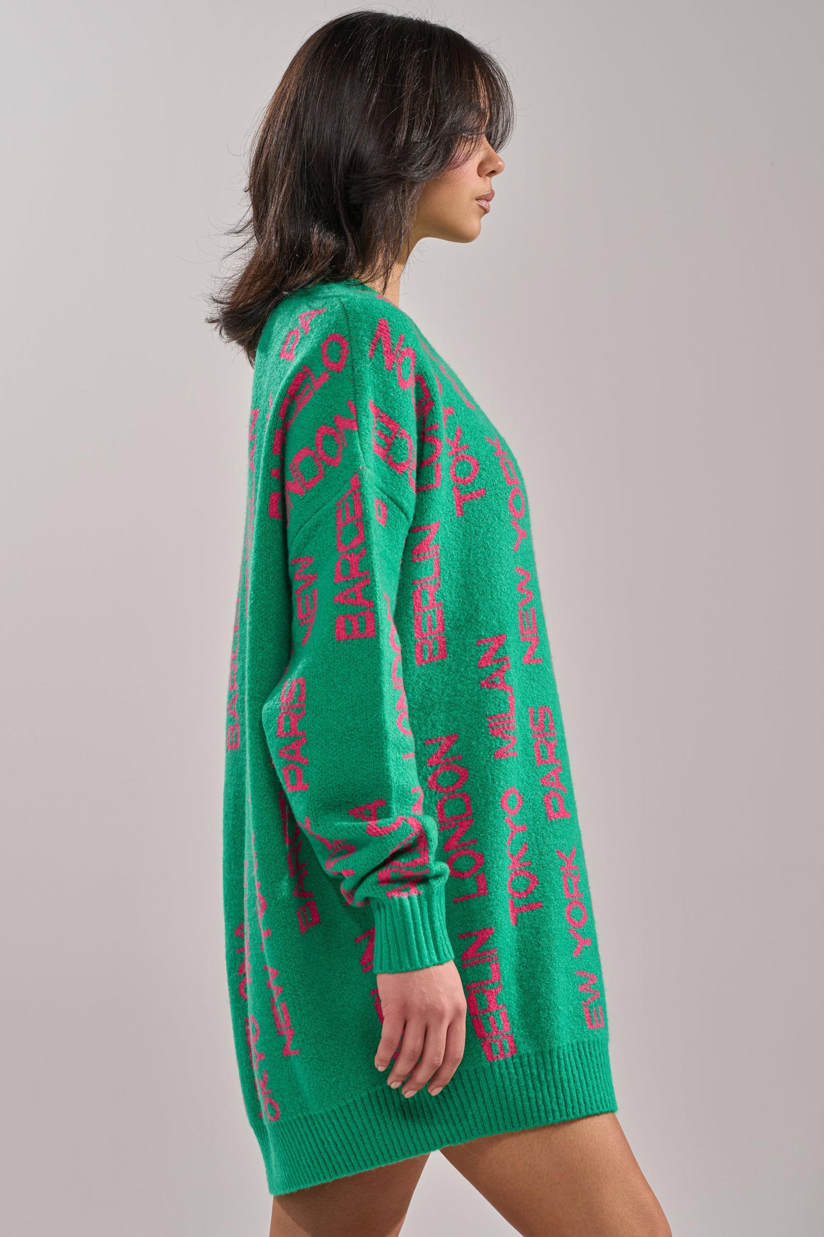 AROUND THE WORLD SWEATER MINI DRESS IN GREEN Product Image