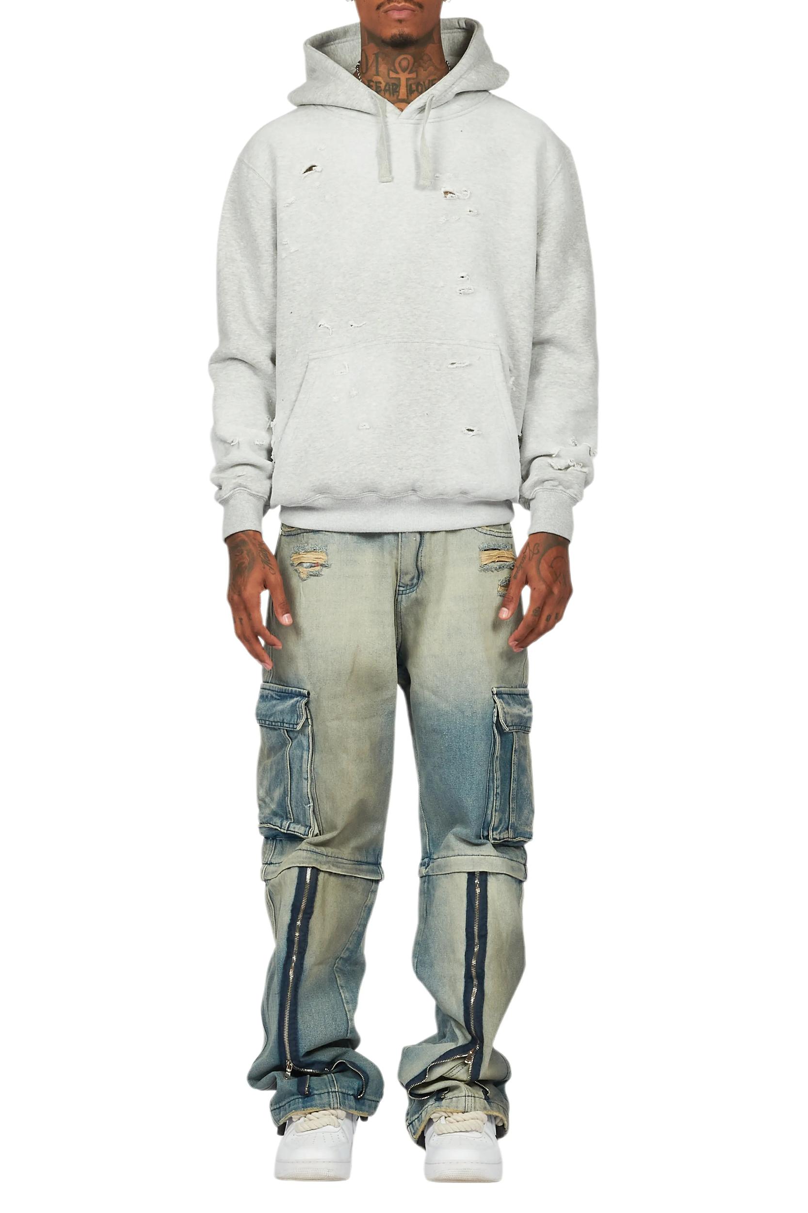 Baki Heather Grey Distressed Hoodie Male Product Image