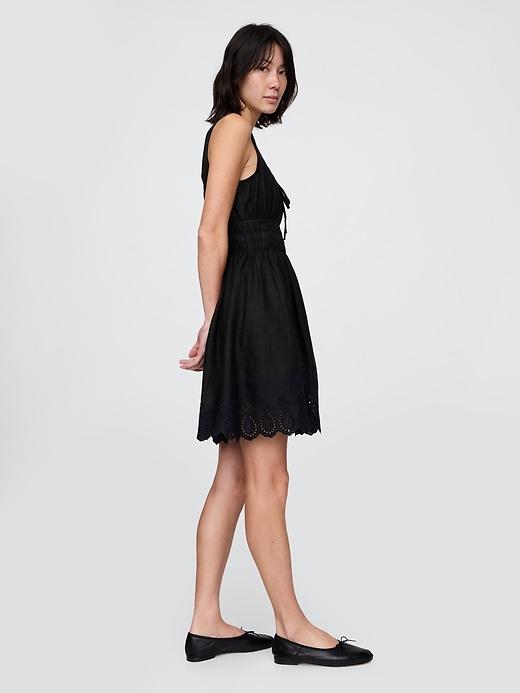 Linen-Blend Smocked Mini Dress Product Image
