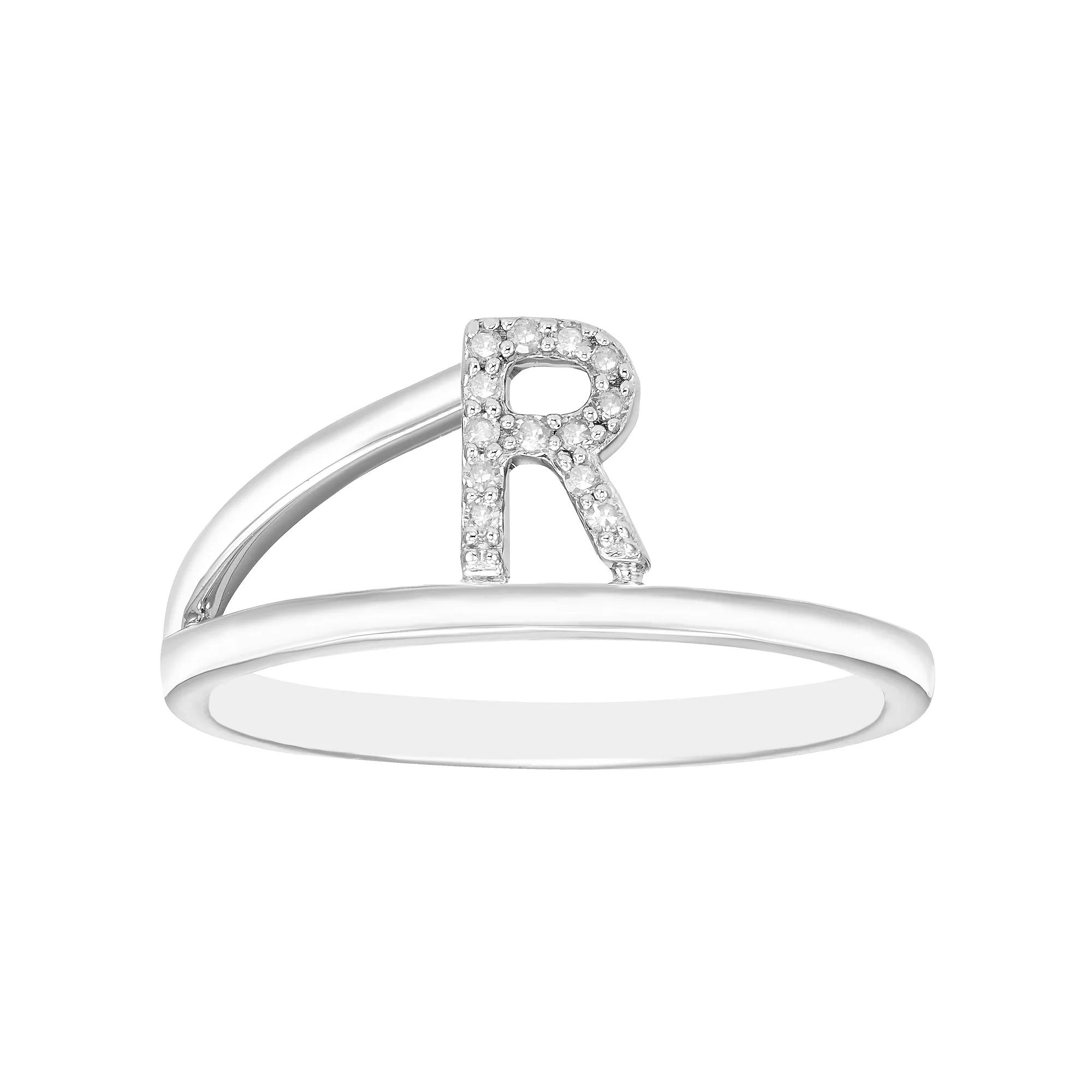 Boston Bay Diamonds Sterling Silver Diamond Accent Letter Initial Split Shank Ring, Women's, Size: 7, Silver Tone R Product Image