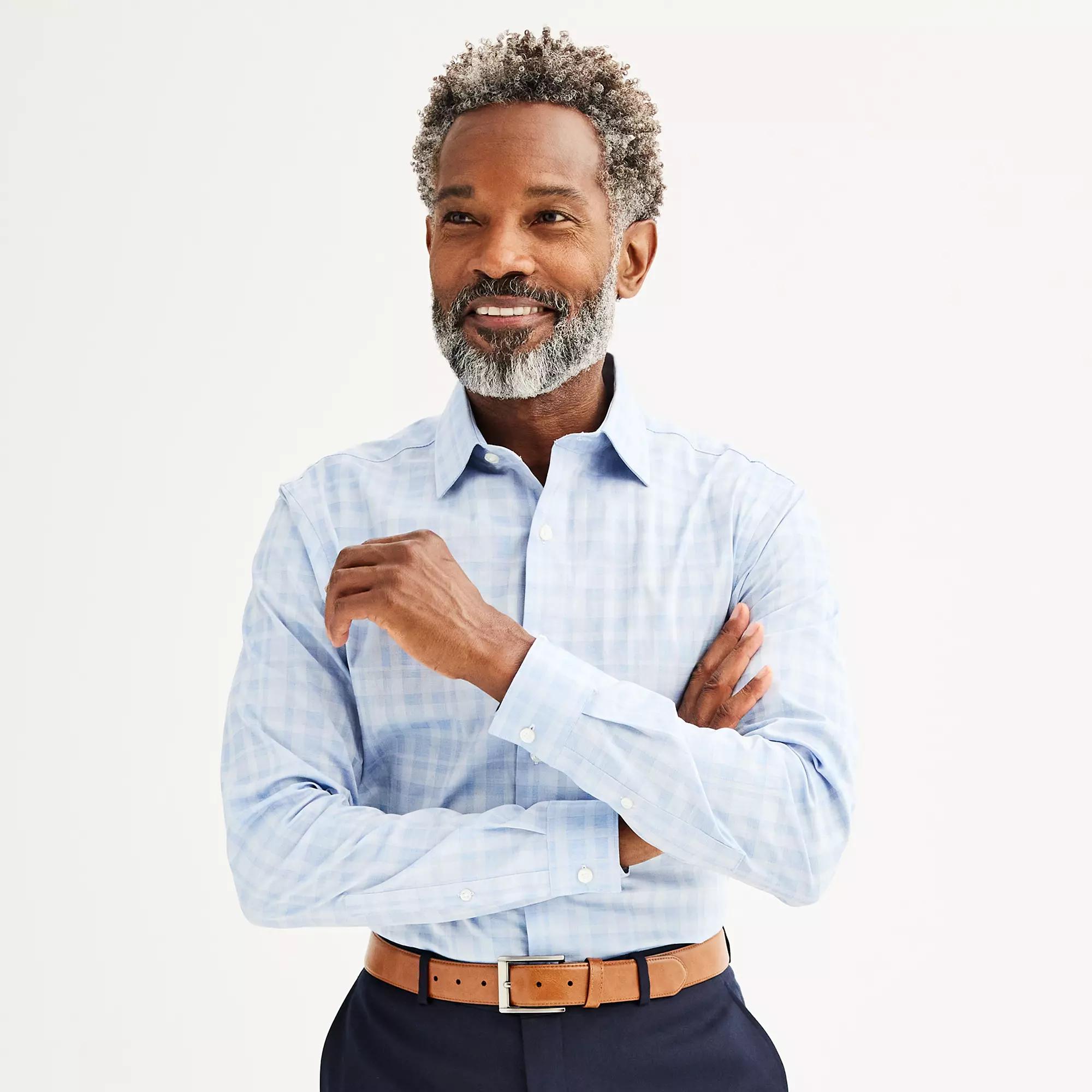 Men's Apt. 9® Premier Flex Slim-Fit Wrinkle Resistant Dress Shirt, Size: XL-36/37, Blue Gray Plaid Product Image