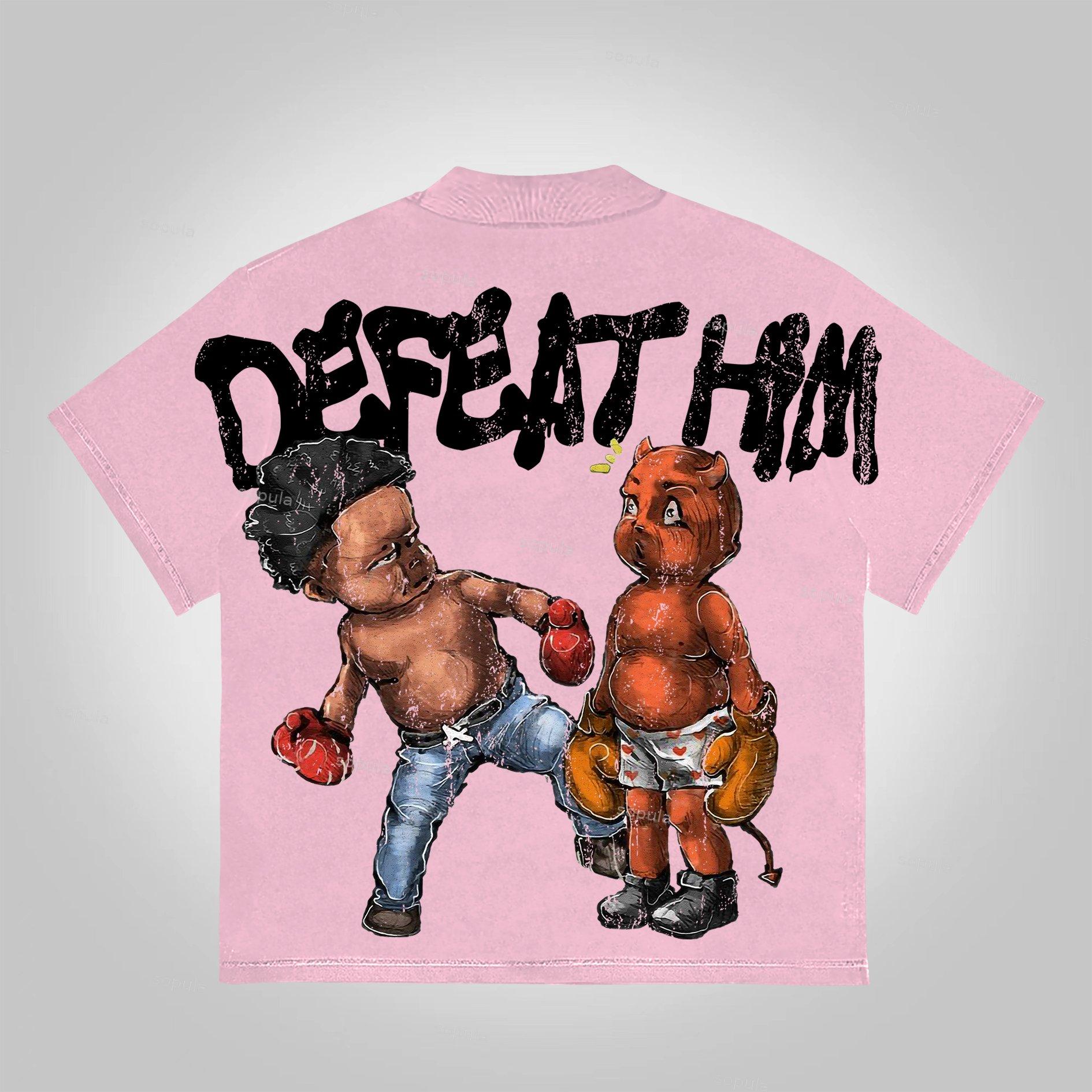 Sopula Vintage Boxer Defeat Him Graphic Print Cotton T-Shirt Product Image