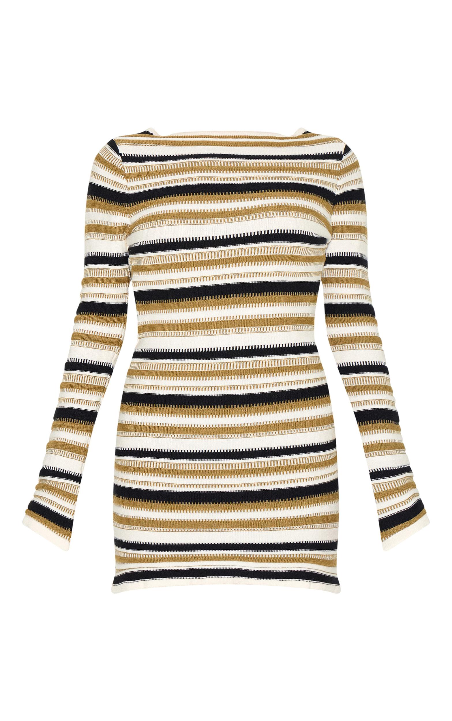Petite Green Knitted Stripe Long Sleeve Mini Dress Product Image