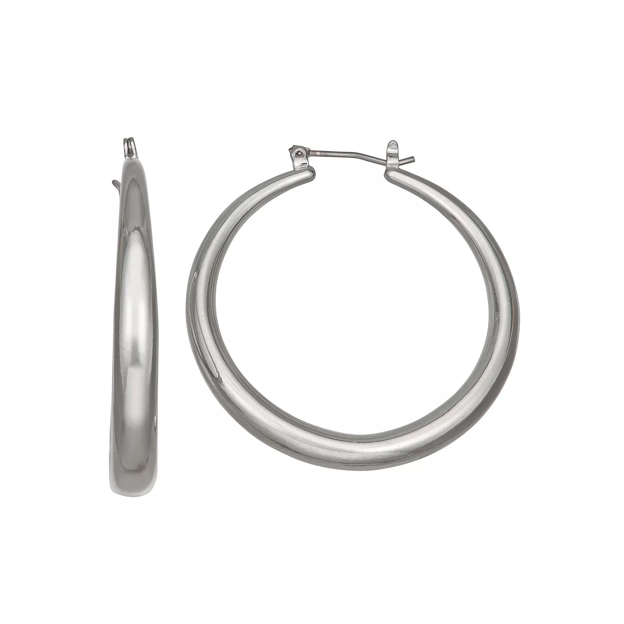 Simply Vera Vera Wang Silver Tone 41 mm Medium Thick Hoop Earrings, Women's Product Image