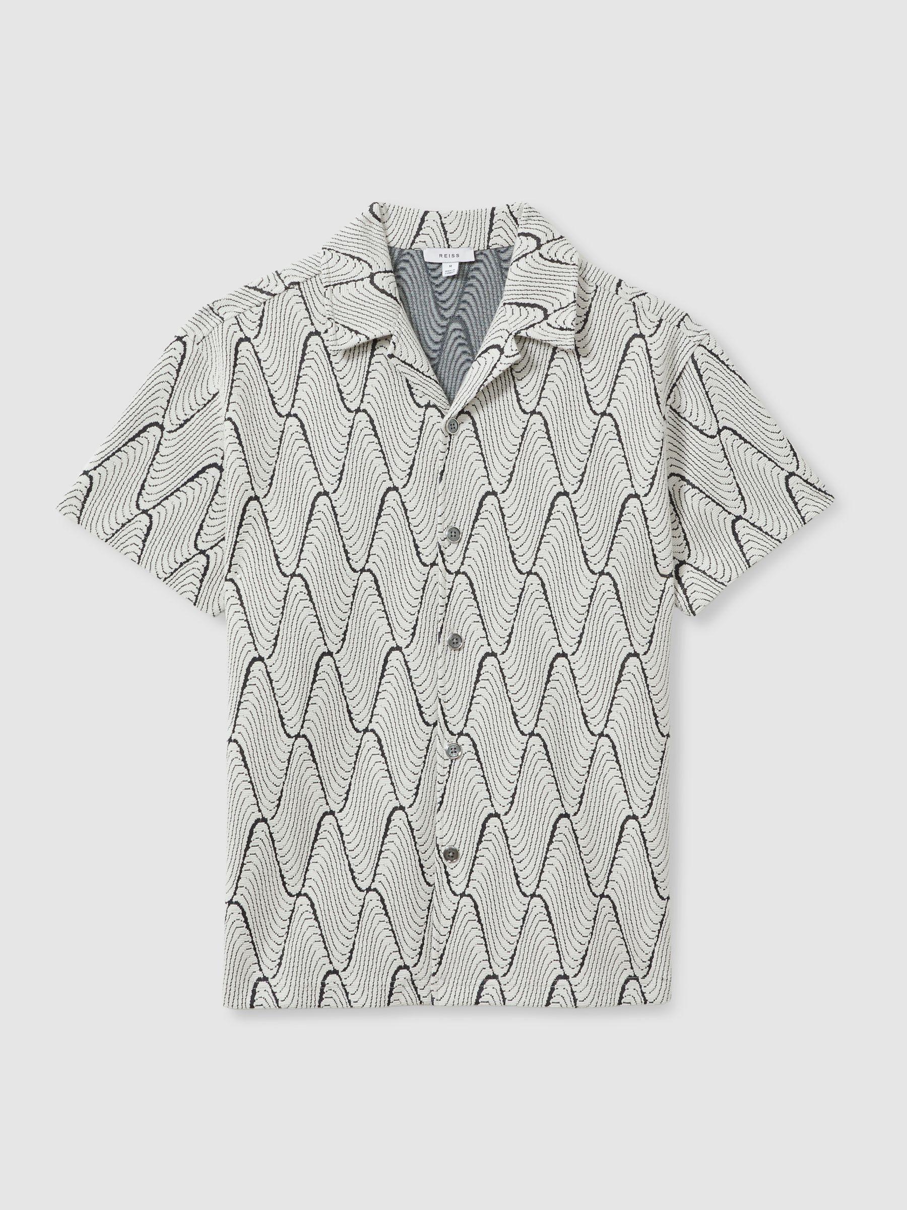 Jacquard Cuban Collar Shirt in Ecru/Navy Product Image
