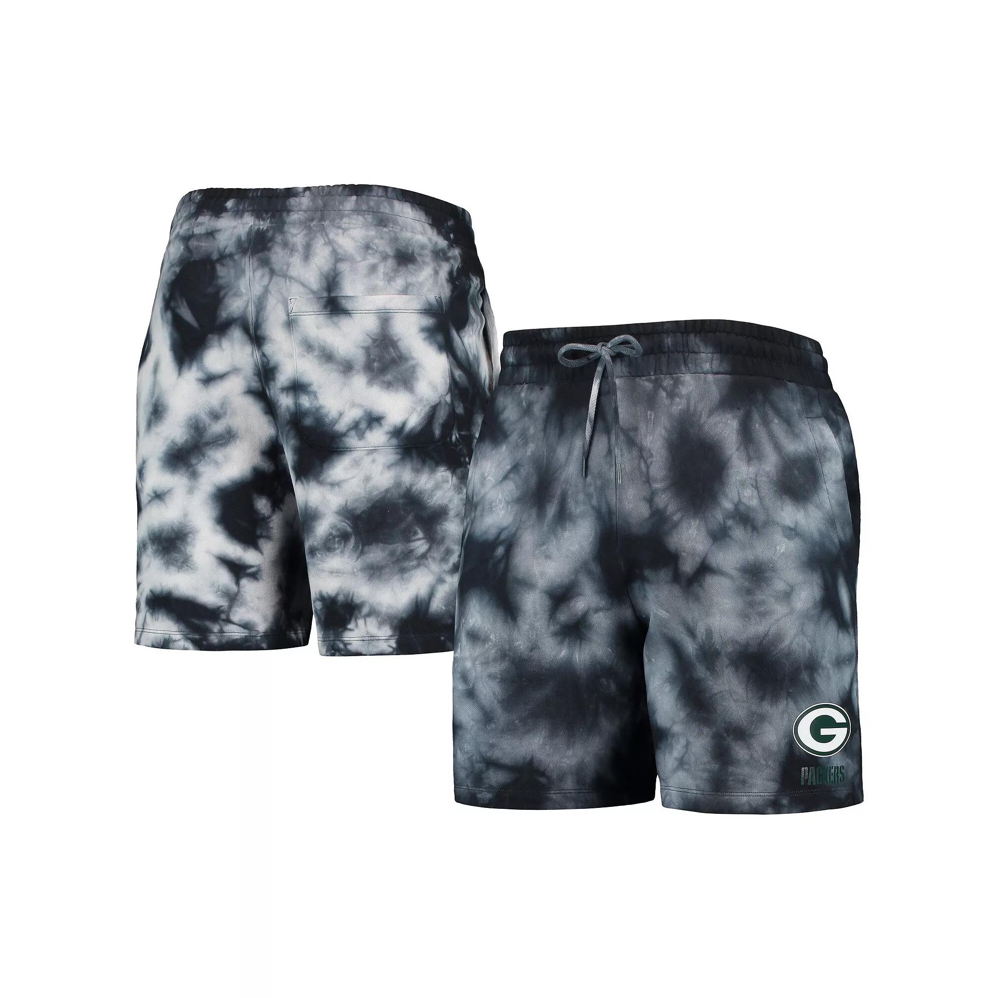 Men's New Era Black Green Bay Packers Tie-Dye Shorts, Size: Small Product Image