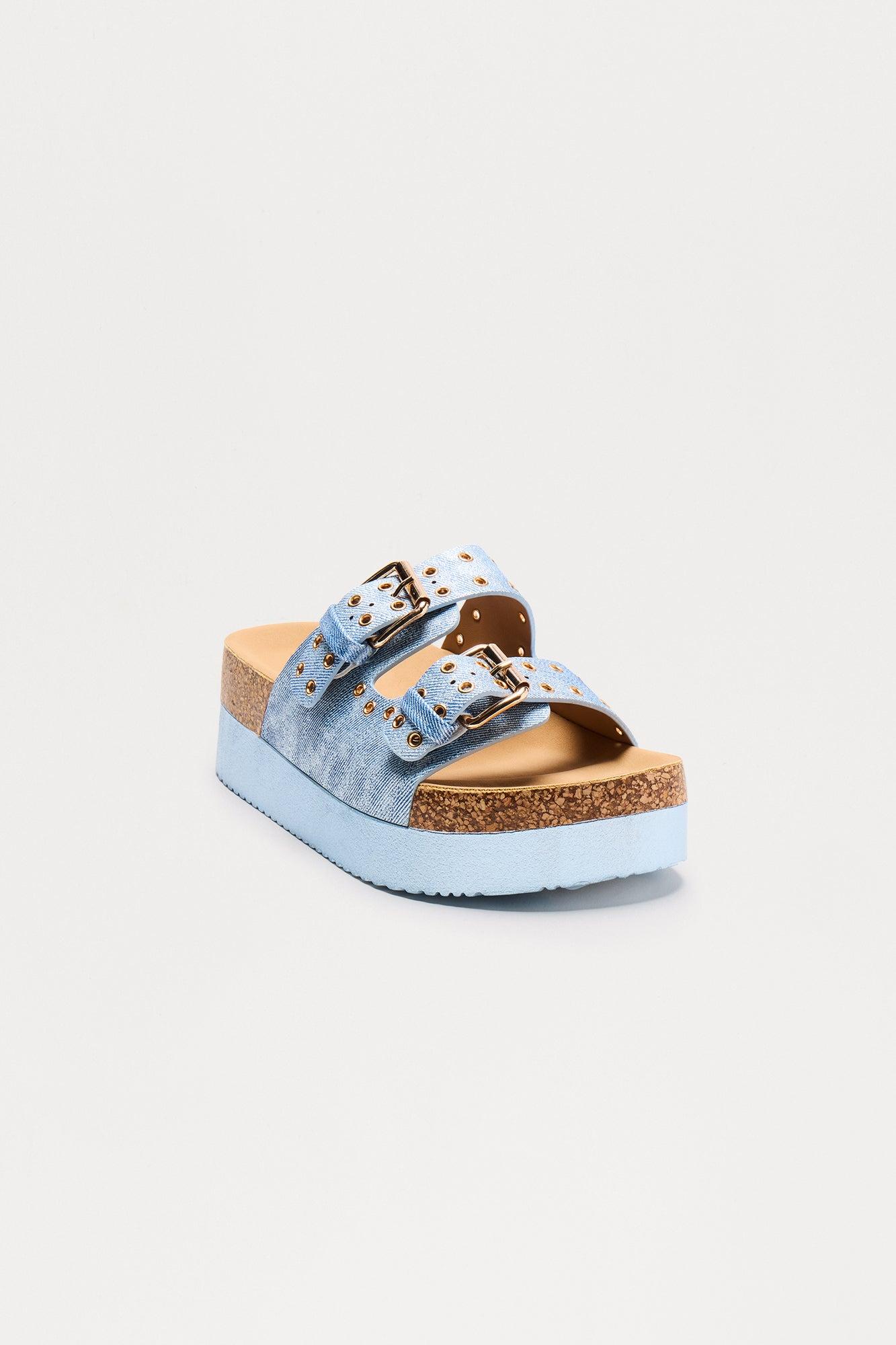 Gian Buckle Platform Slides - Blue Product Image