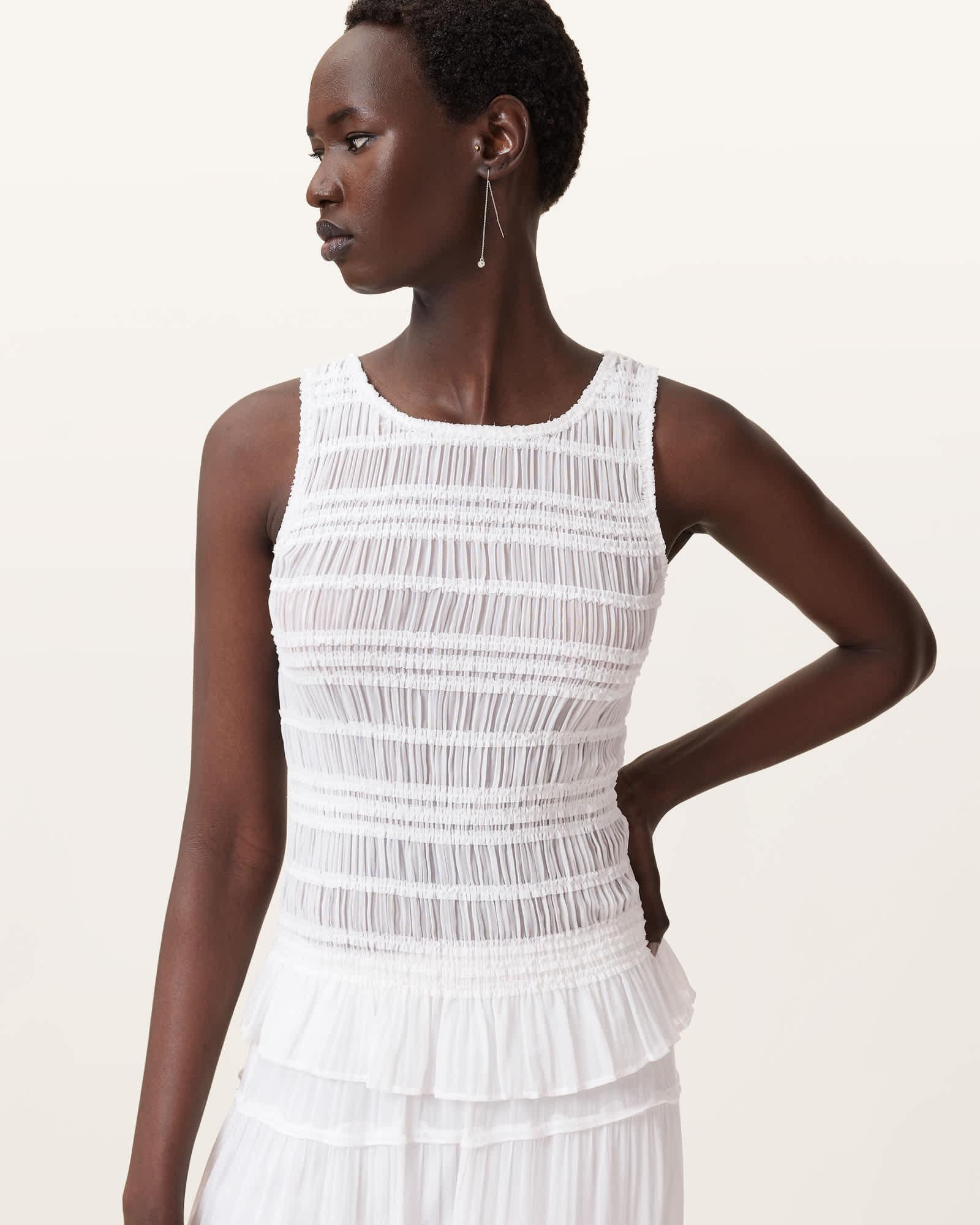 Marion Shirred Sleeveless Top OYSTER WHITE | ALLSAINTS US Product Image