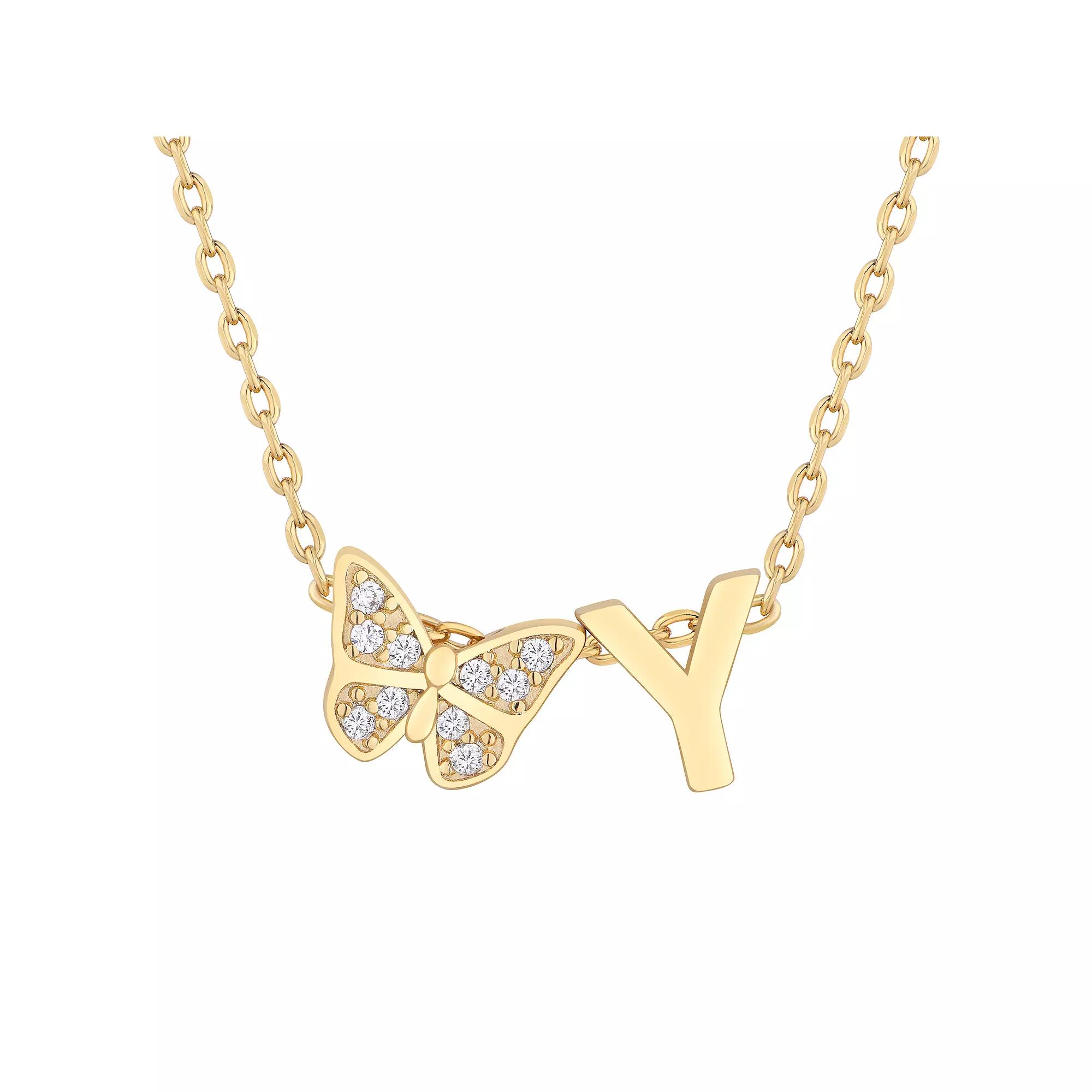 Taylor Grace 14k Gold Plated Cubic Zirconia Butterfly Initial Necklace, Women's, Size: 18" Product Image