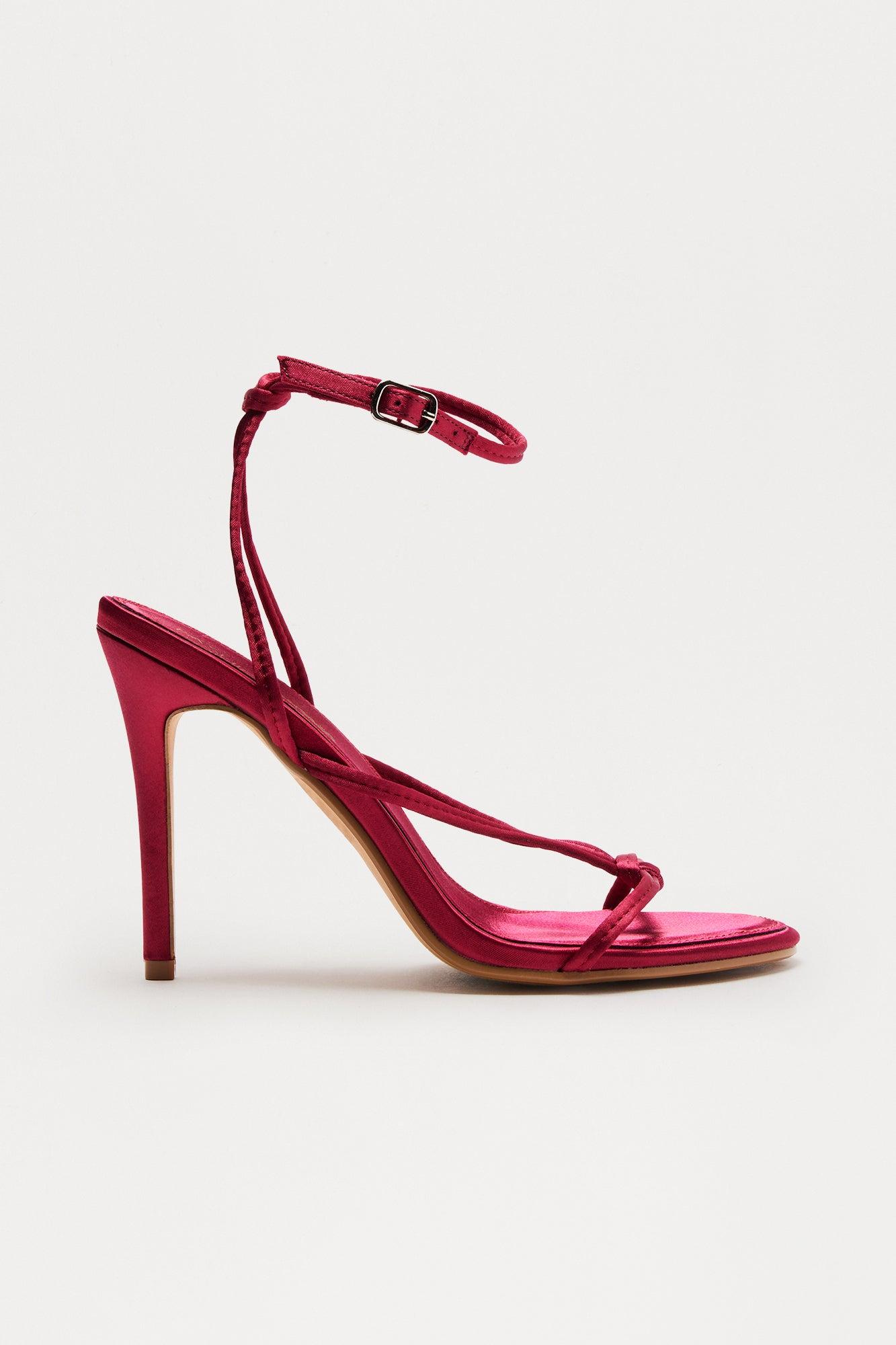 Denzi Satin Ankle Strap Heels - Red Female Product Image