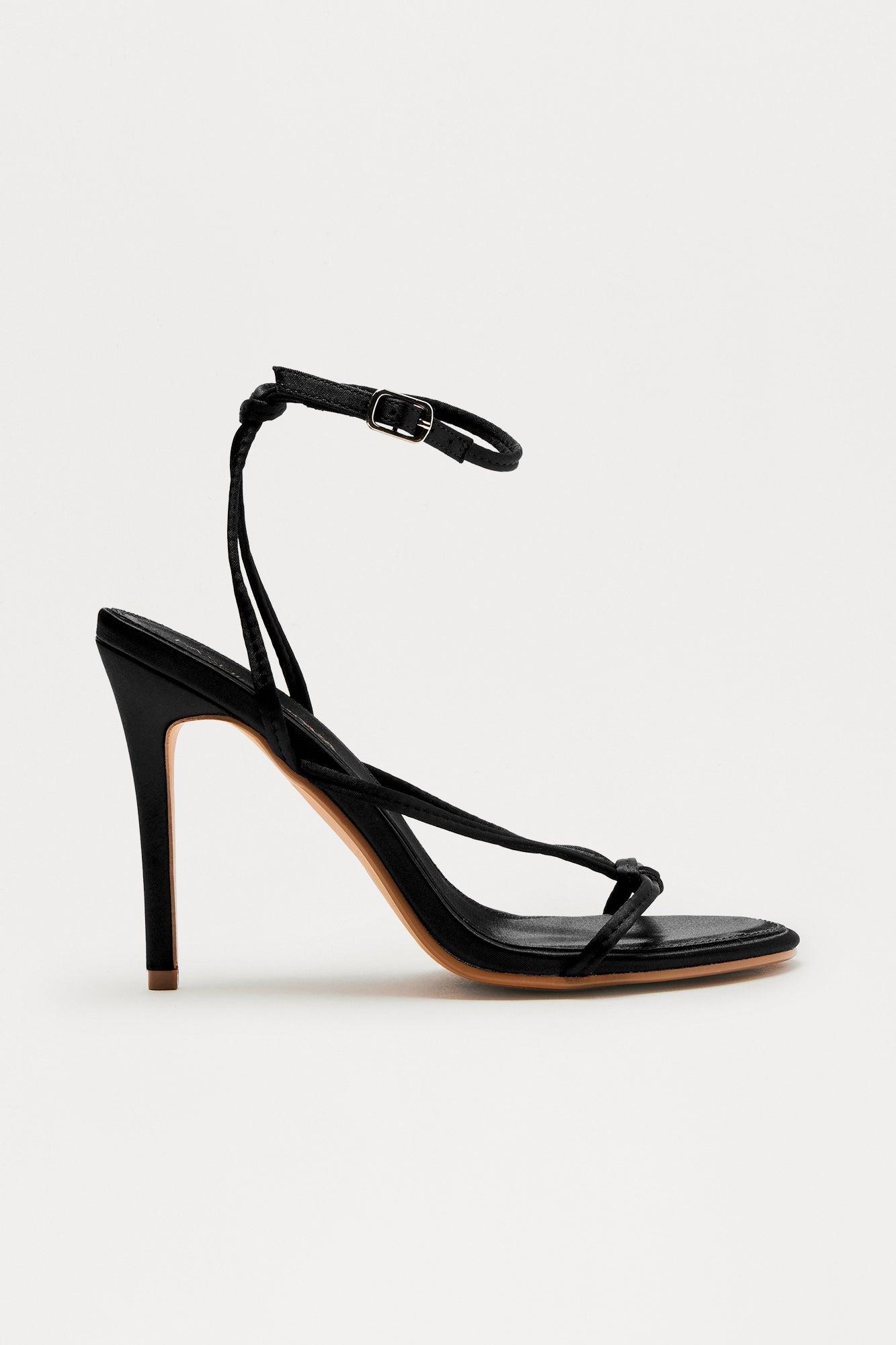 Denzi Satin Ankle Strap Heels - Black Female Product Image