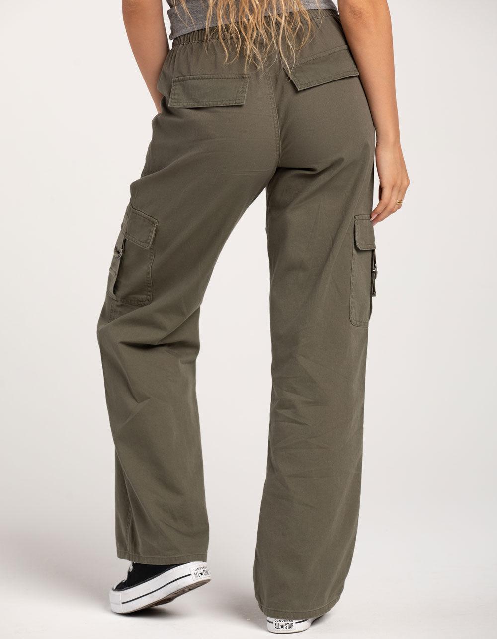 RSQ Womens Mid Rise Cargo Tape Pocket Twill Pants - DK KHAKI Product Image