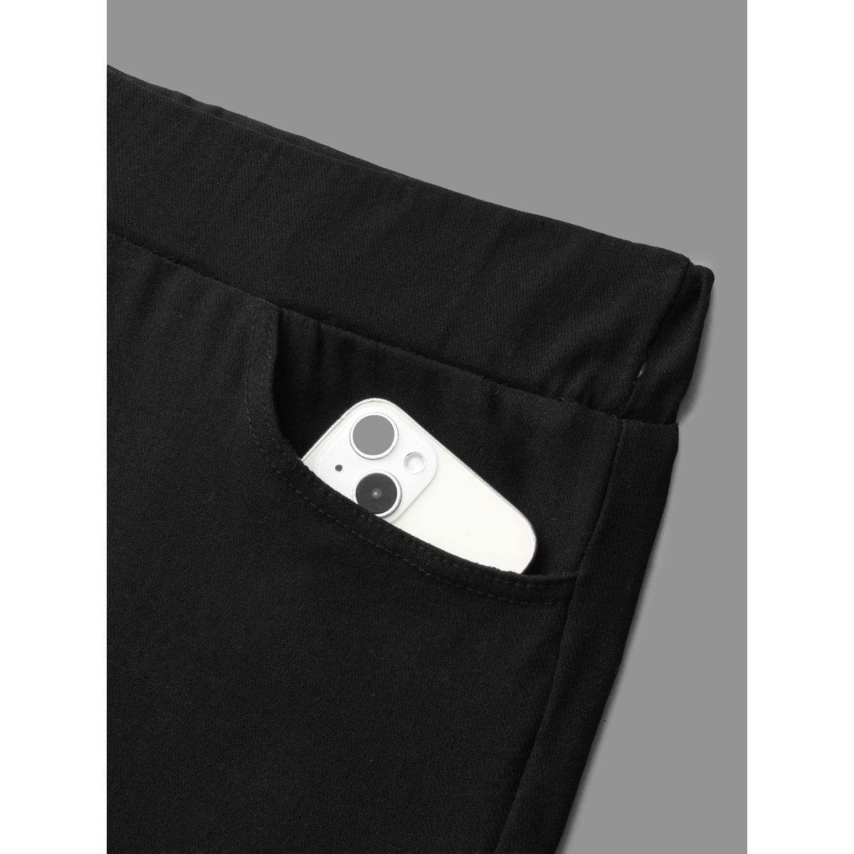 Plus Size Plain Button Detail Skinny Fit Pants Women Black Elegant Skinny Mid Rise Everyday Pants BloomChic 22-24/3X Product Image