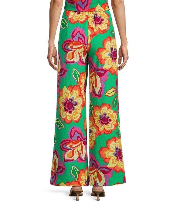 GB Coordinating Floral High Waist Linen Blend Wide Leg Pants Product Image