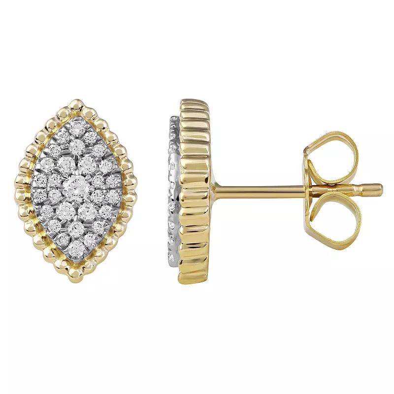 DeCouer Sterling Silver 1/4 Carat T.W. Diamond Cluster Marquise Stud Earrings, Women's, Gold Tone Product Image