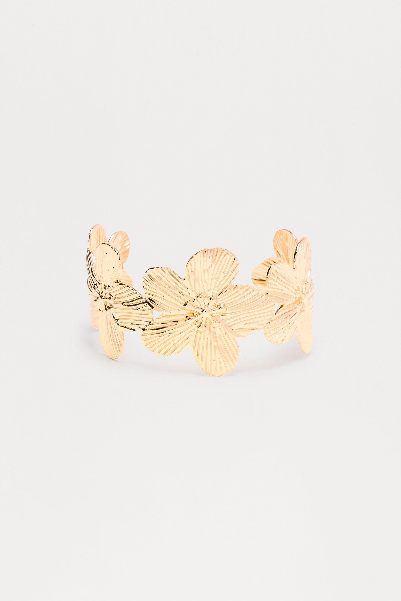 Beautiful Hibiscus Cuff Bracelet - Gold Product Image