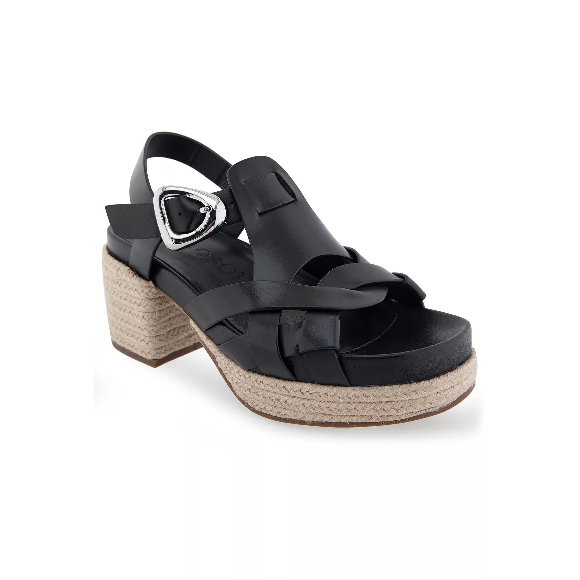 Aerosoles Chatham Women's Leather Platform Heeled Sandals, Size: 5, Black Leather Product Image