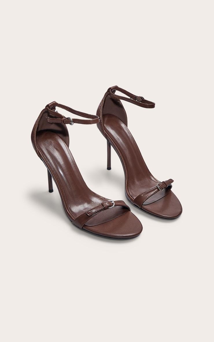 Chocolate PU Wide Fit Round Toe High Stiletto Heeled Sandals Product Image