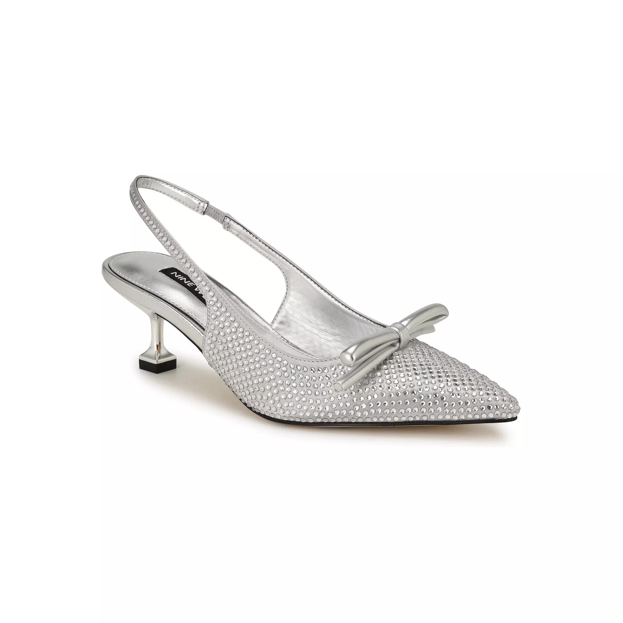 Nine West Wunder Women's Pointy Toe Slingback Dress Pumps, Size: 9, Silver Satin Product Image