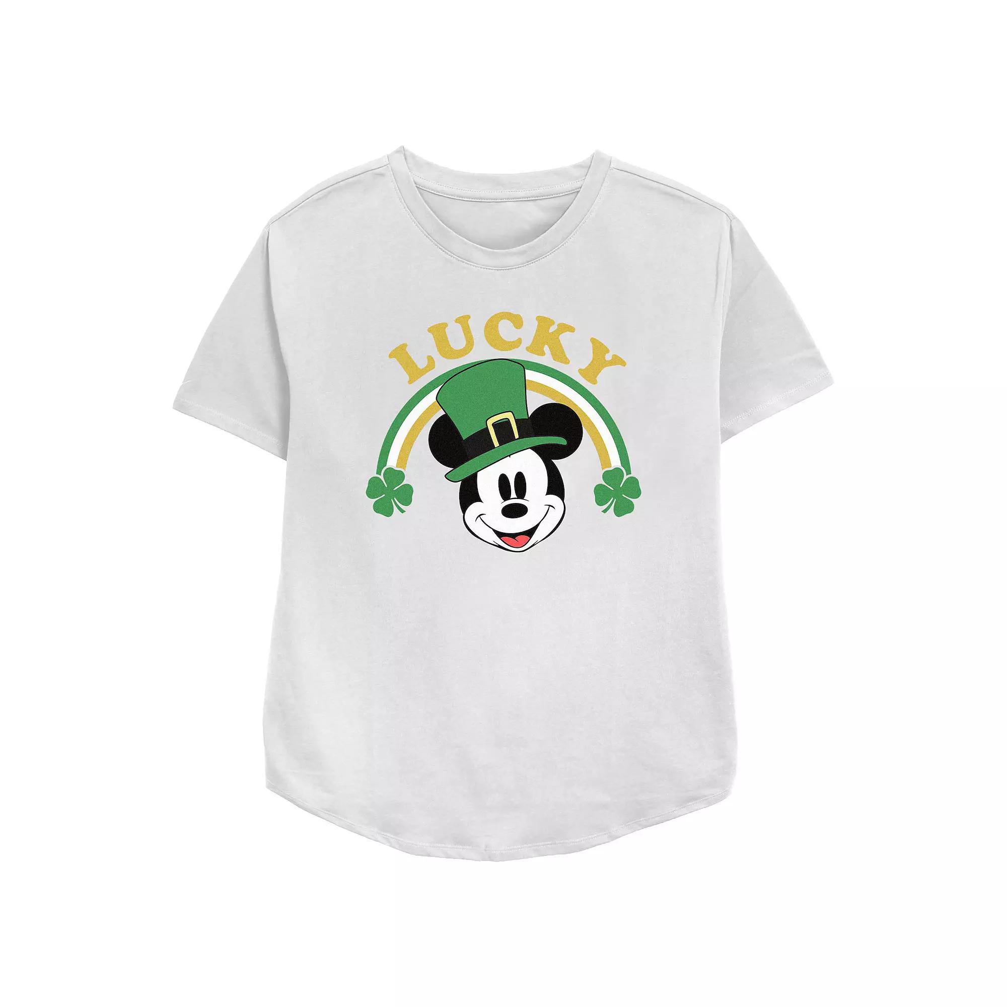 Disney's Mickey Mouse Lucky Shamrock Rainbow Women's Relaxed Fit Graphic Tee,  Product Image