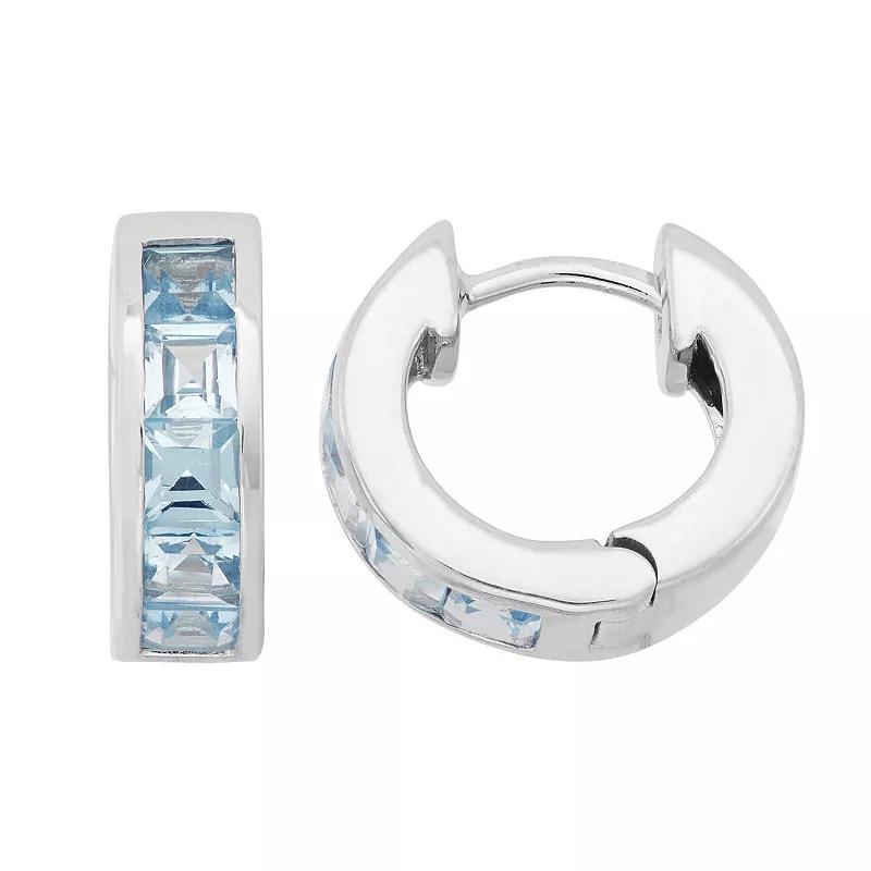 Lab-Created Aquamarine Sterling Silver Huggie Hoop Earrings, Women's, Blue Product Image
