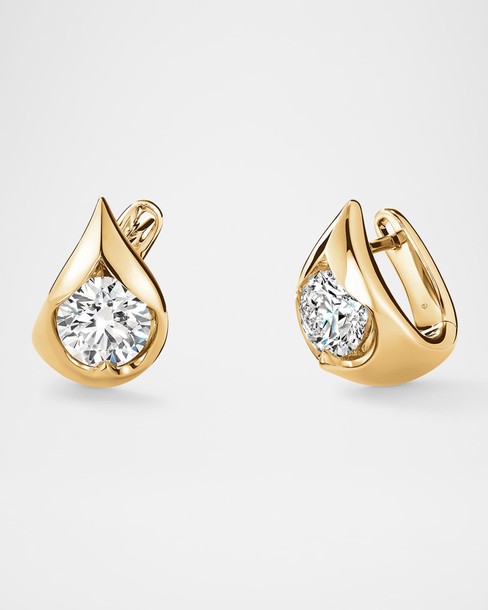 18K Yellow Gold LU Diamond Droplet Huggies Product Image