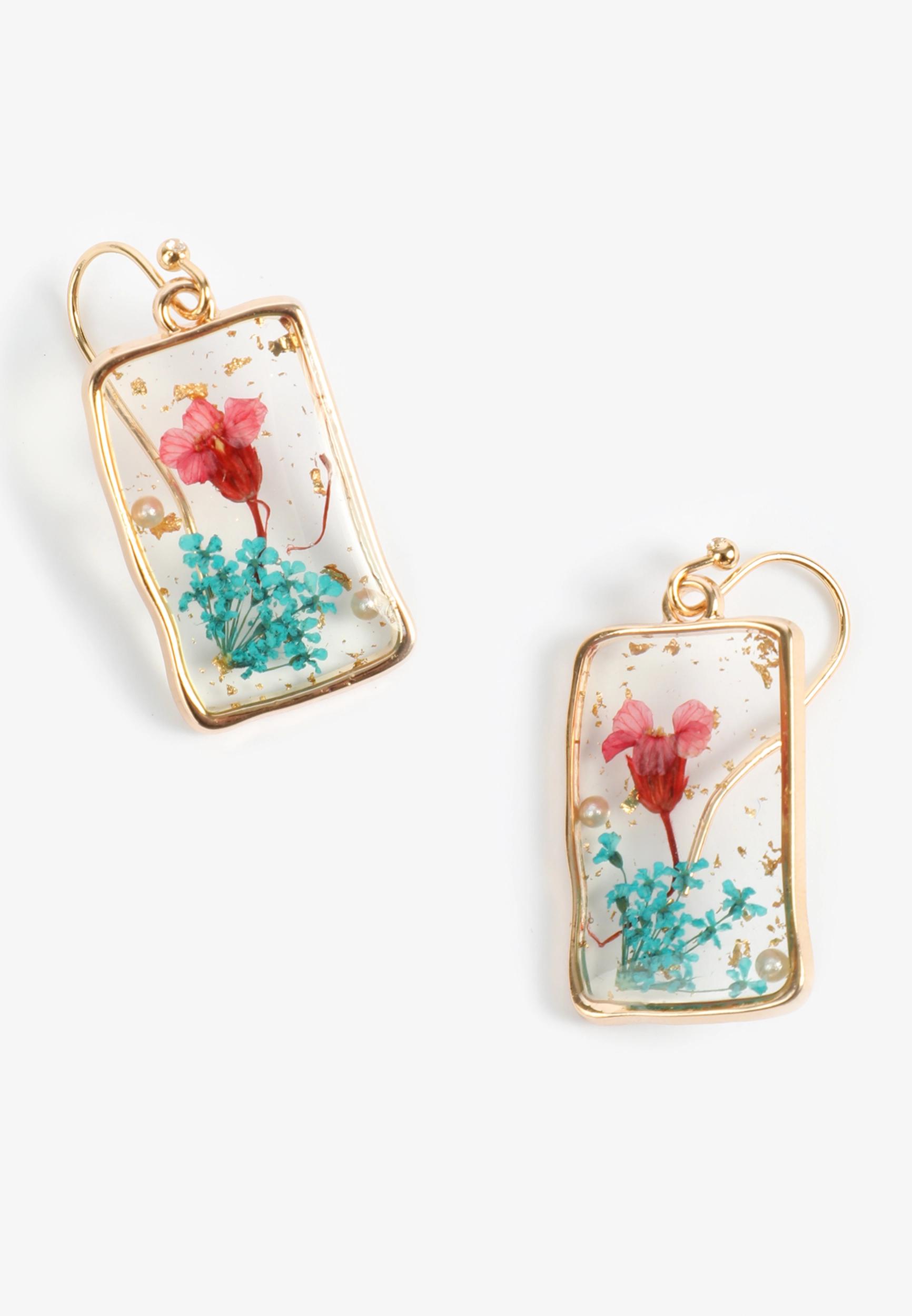 Pink And Turquoise Pressed Flower Earrings Product Image
