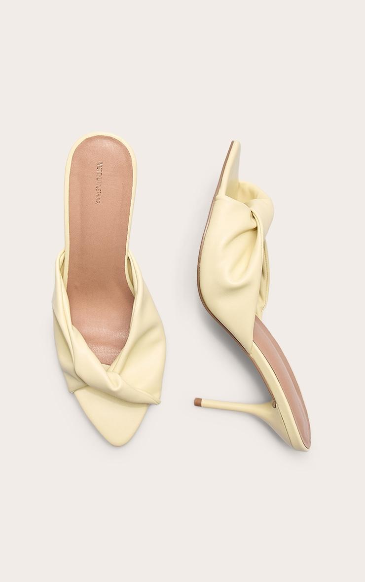Butter Yellow Pu Point Toe Twist Strap High Heeled Mules Product Image