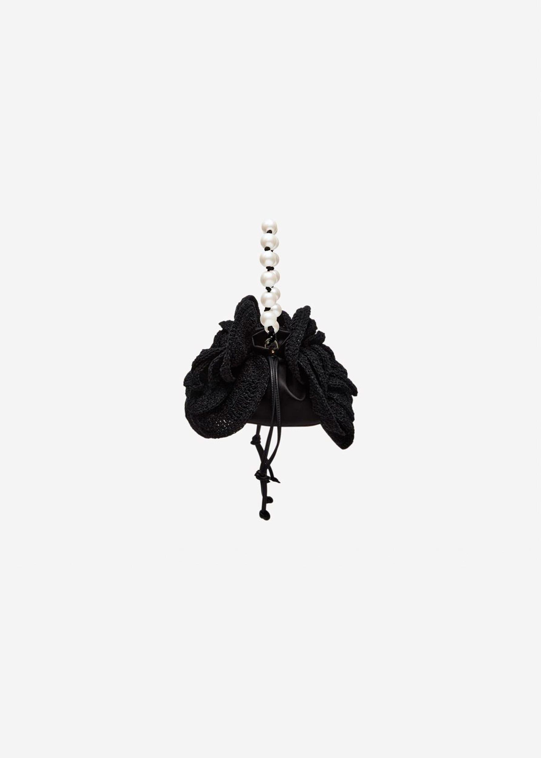Magda bag pearl strap in black crochet Product Image