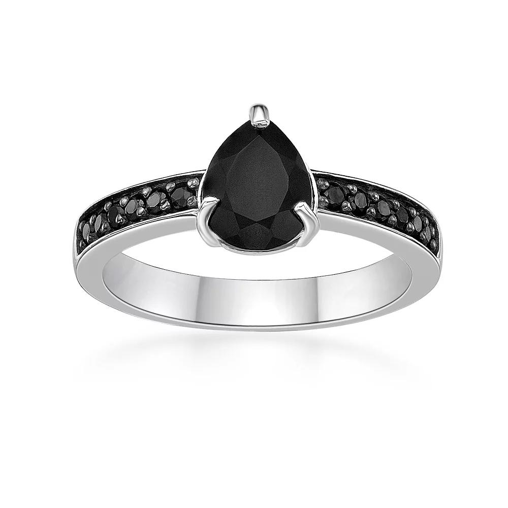 Gemminded Sterling Silver Onyx & Spinel Ring, Women's, Size: 8 Product Image