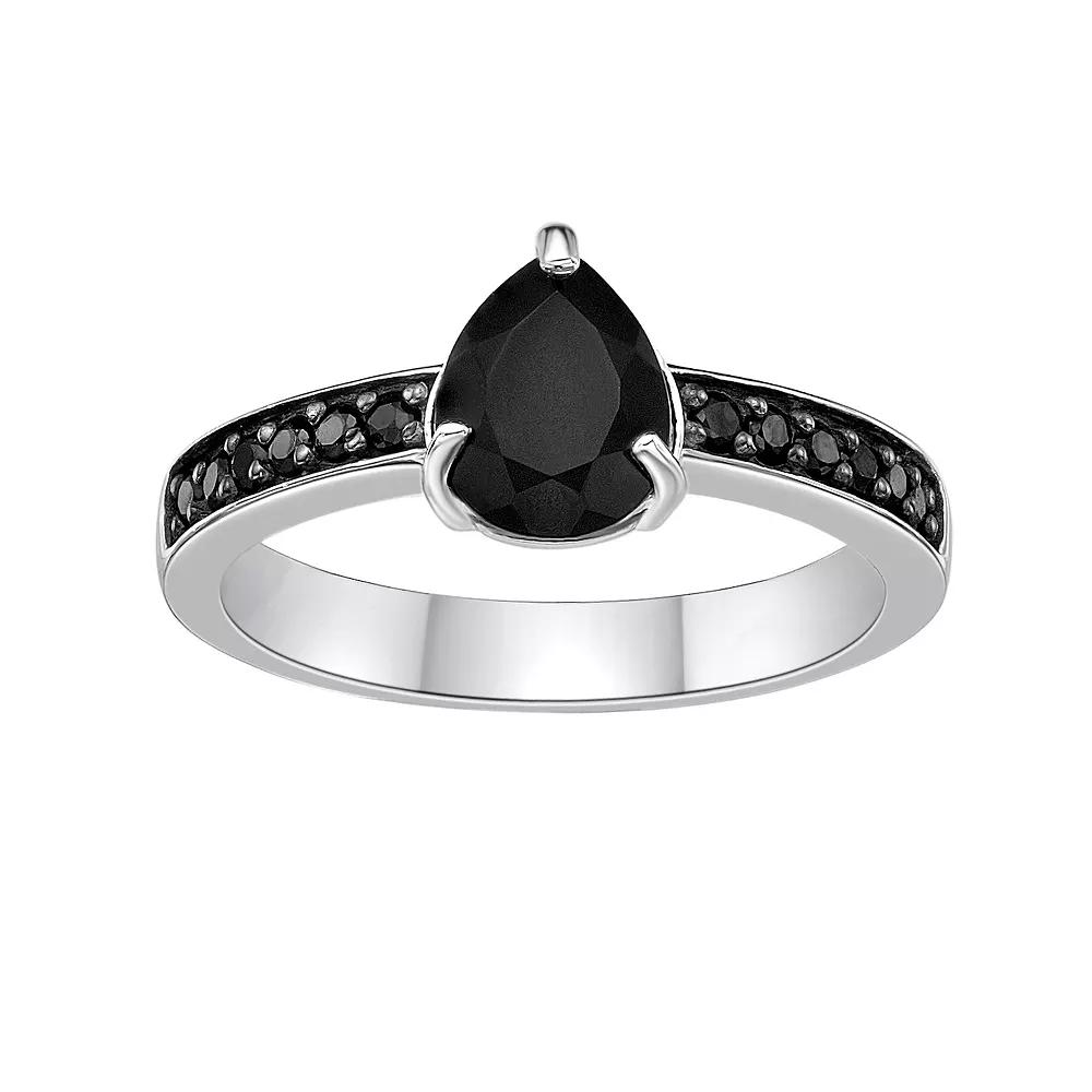 Gemminded Sterling Silver Onyx & Spinel Ring, Women's, Size: 8 Product Image
