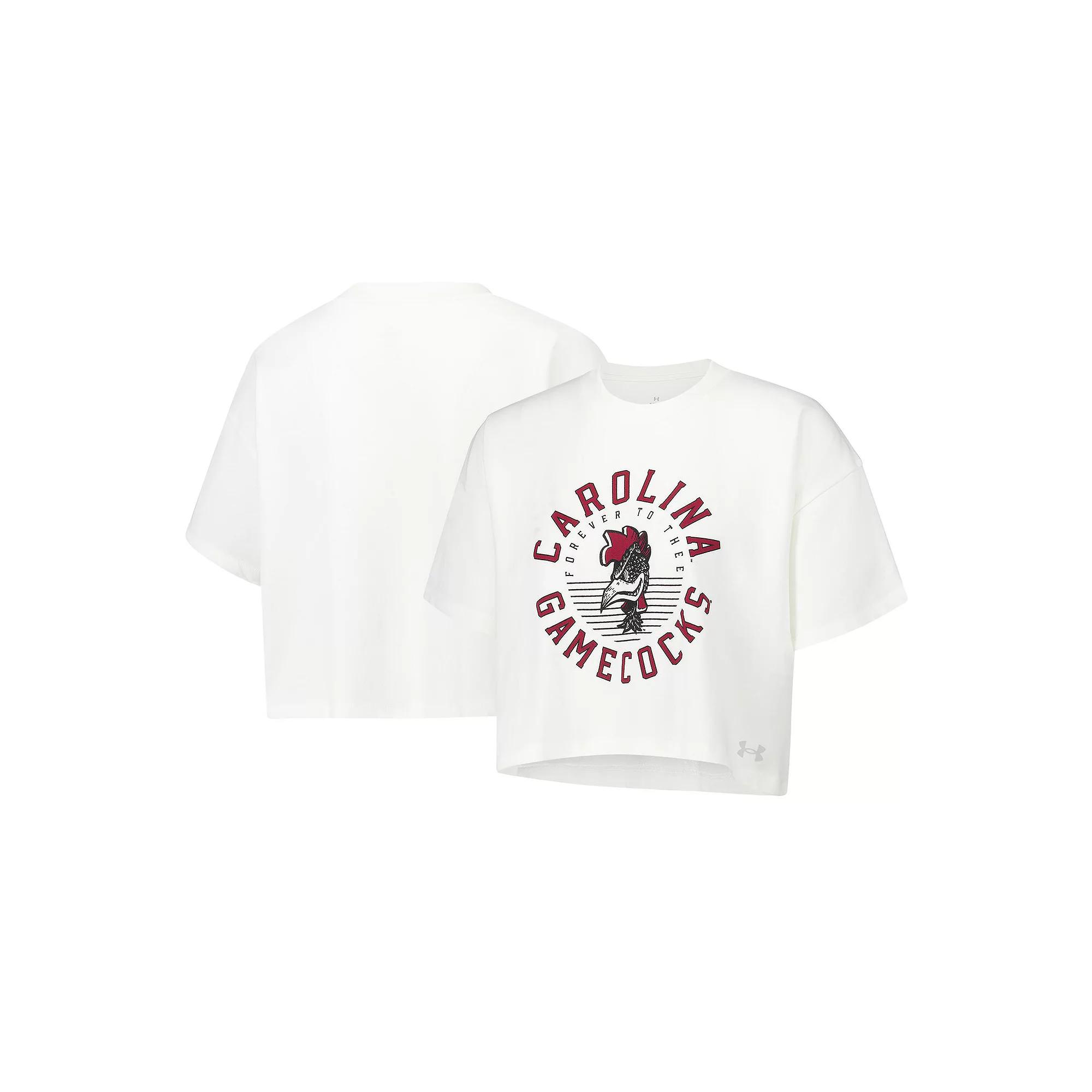 Women's Under Armour Cream South Carolina Gamecocks Iconic Heavyweight Soft Boxy Cropped T-Shirt,  Product Image