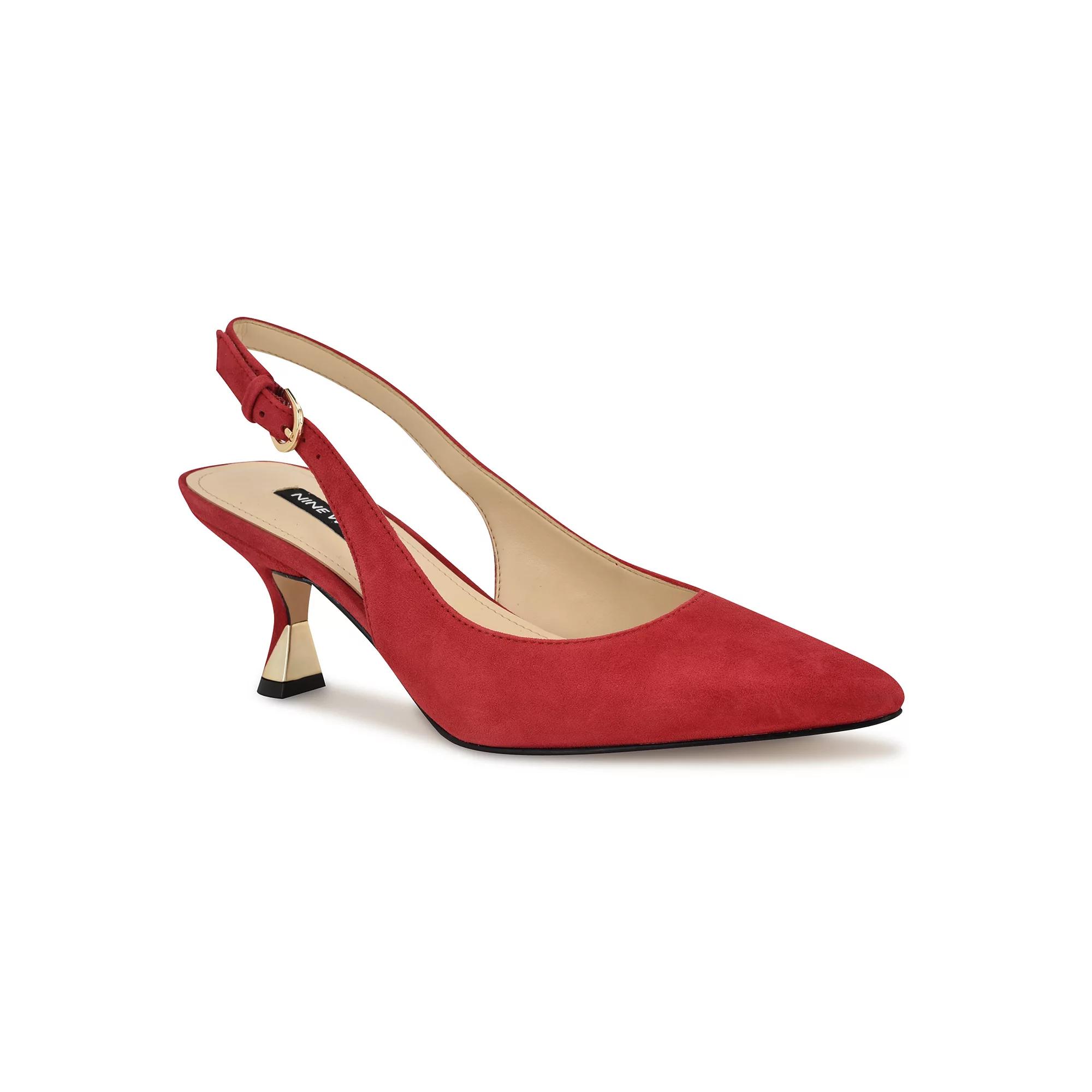 Nine West Jannit Women's Pointy Toe Slingback Dress Pumps, Size: 6.5, Red Suede Product Image