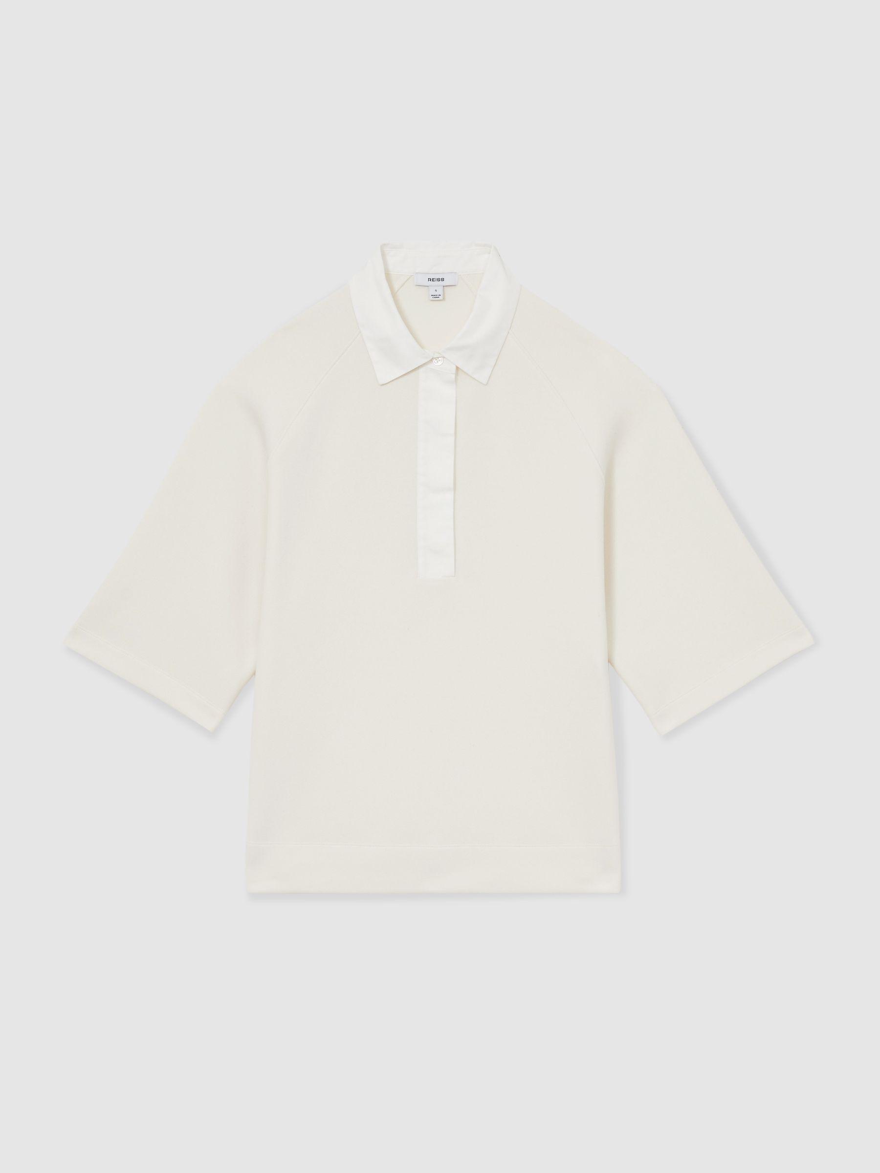 Cotton-Blend Interlock Collar Sweatshirt in Ivory Product Image