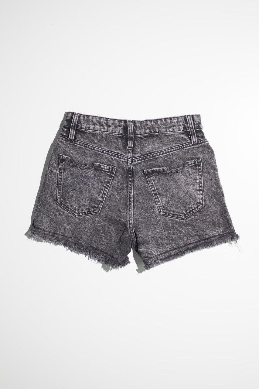 Black Washed High Rise Frayed Denim Shorts Product Image