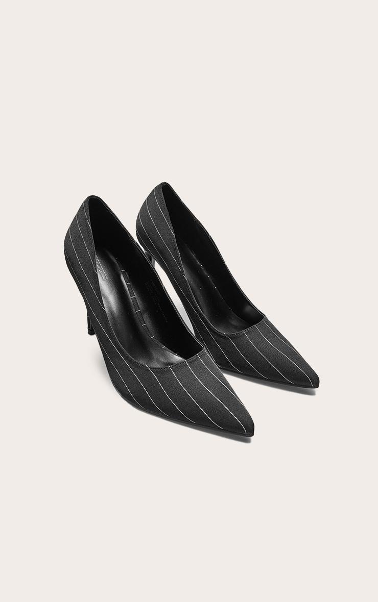 Black Pinstripe Point Toe Court Heels Product Image