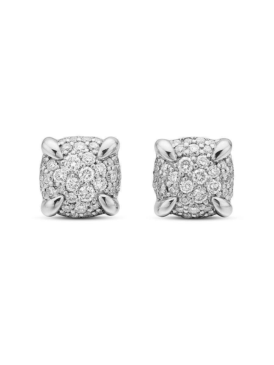 Womens Petite Chatelaine Stud Earrings in Sterling Silver with Pav Diamonds, 6.5mm Product Image