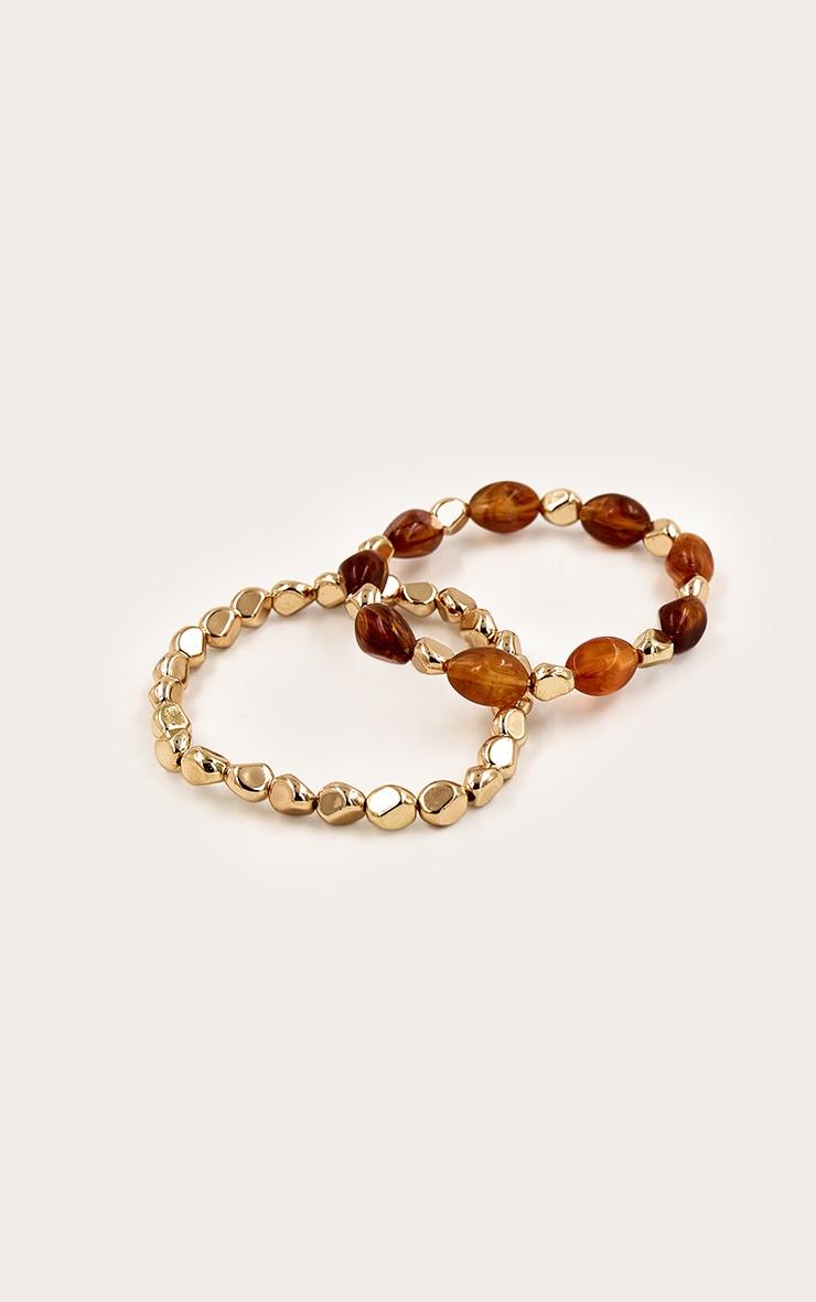 Gold Textured Bracelet with Brown Resin Detail Multi-Pack Product Image