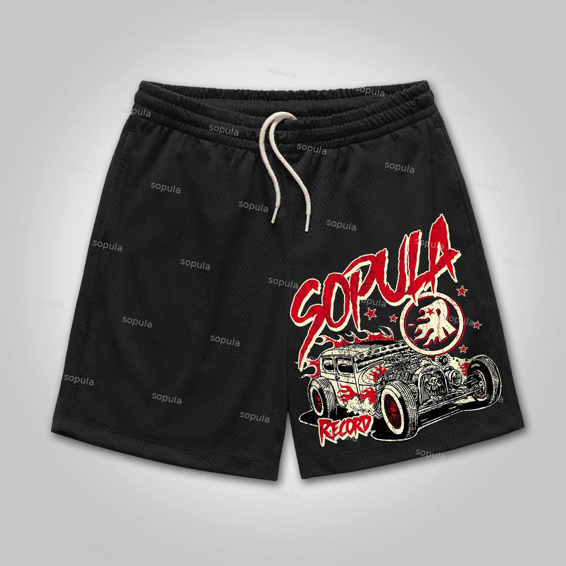 Sopula Hell's Car Graphic Mesh Shorts Product Image