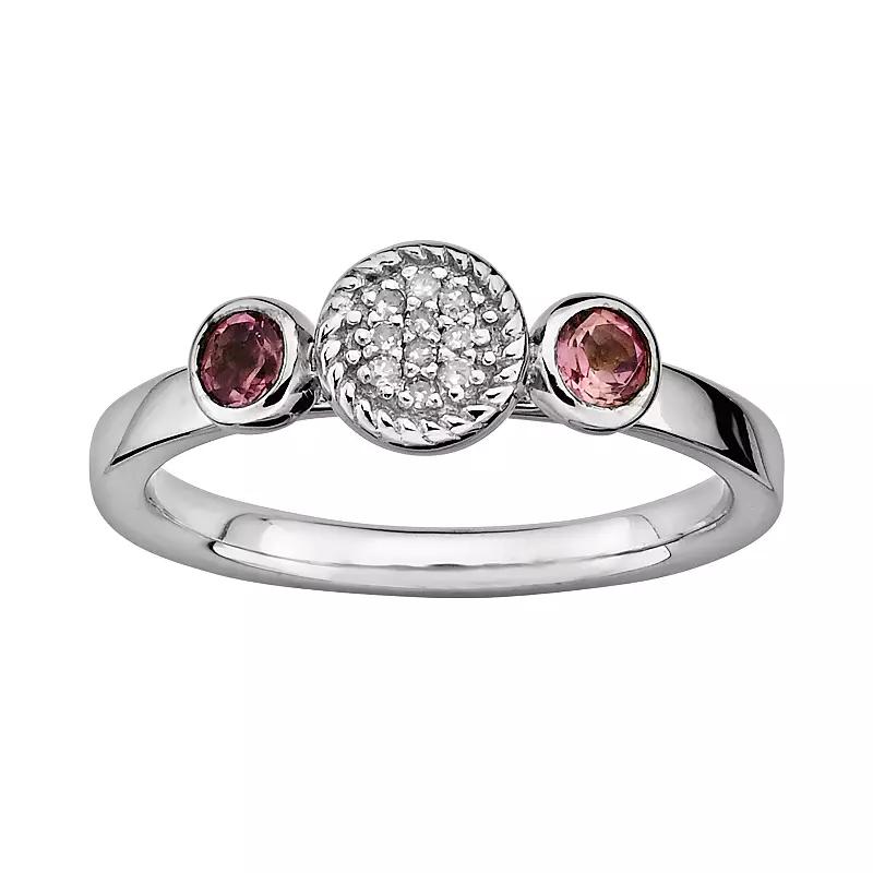 Stacks & Stones Sterling Silver Pink Tourmaline & Diamond Accent Stack Ring, Women's, Size: 6 Product Image