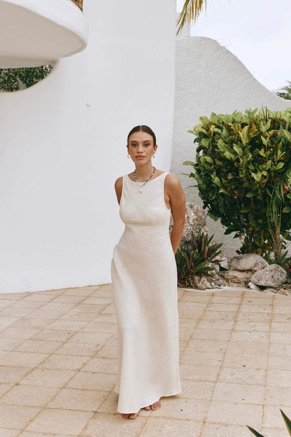 Art Of Bloom Linen Bias Cut Maxi Dress Cream Product Image